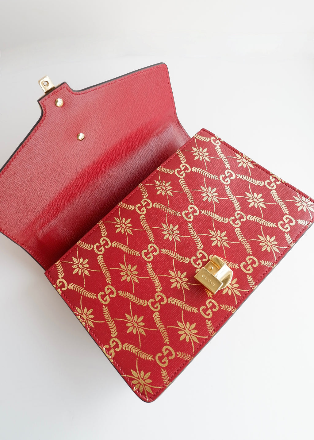 Authentic Preowned Gucci Red/Gold Leather Sylvie Bag