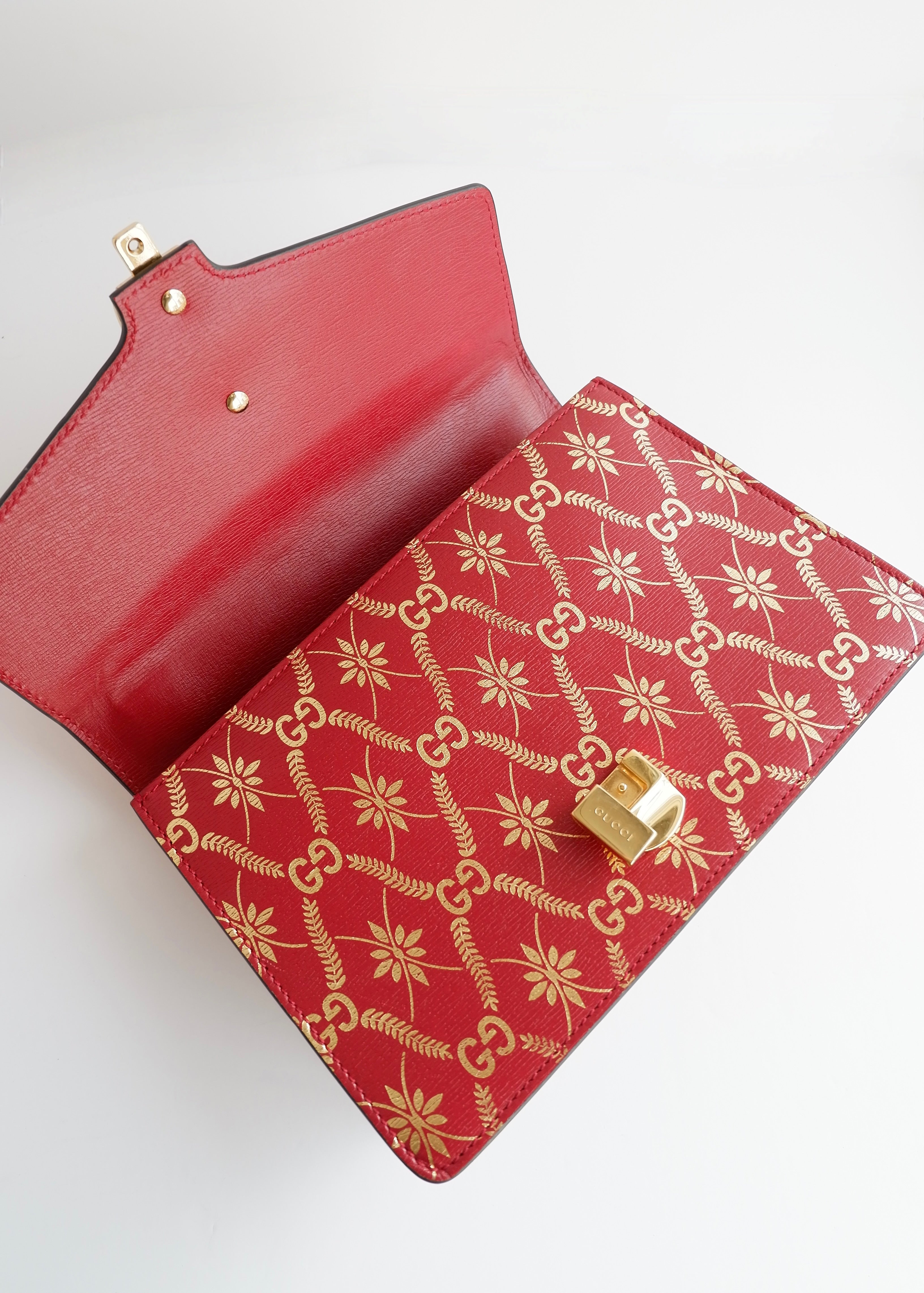 Authentic Preowned Gucci Red/Gold Leather Sylvie Bag