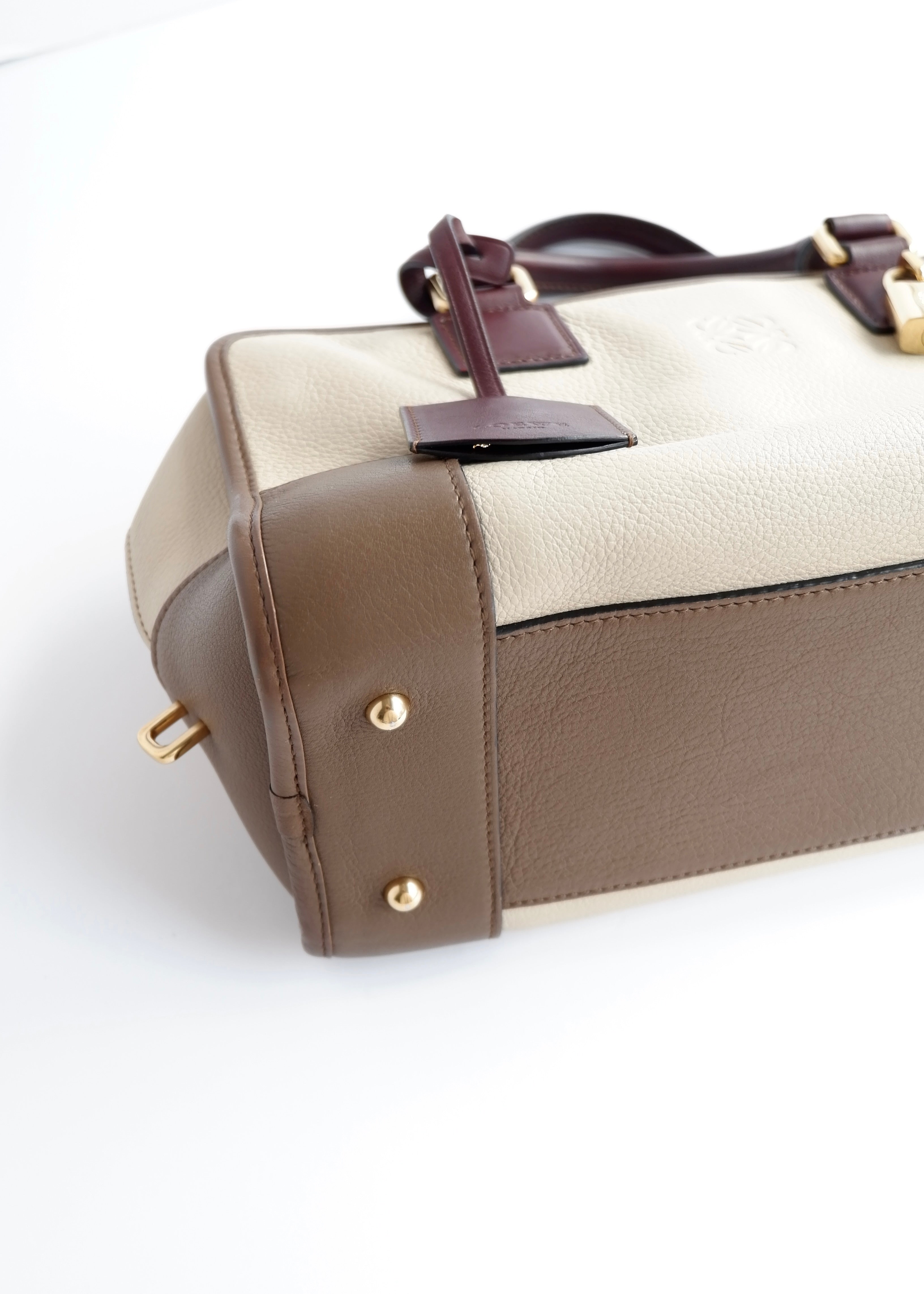Authentic Preowned Loewe Tricolor (Beige/Brown/Burgundy) Leather Amazona 28 Handbag GHW