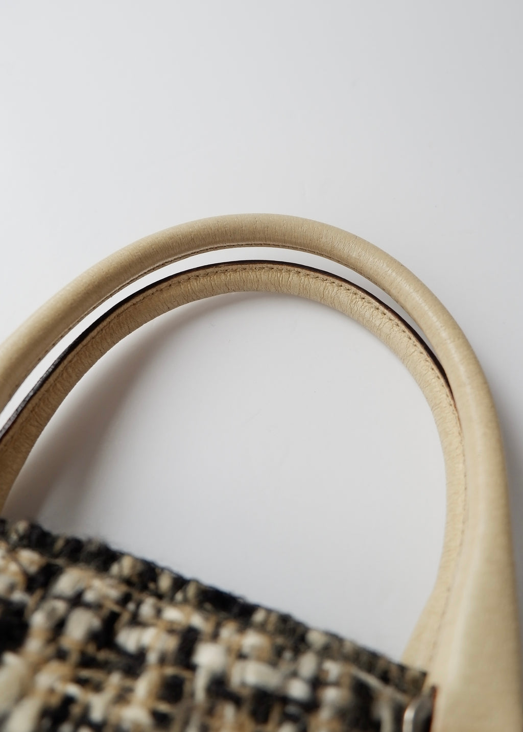 Preowned Prada Beige Tweed/ Leather Top Handle Bag