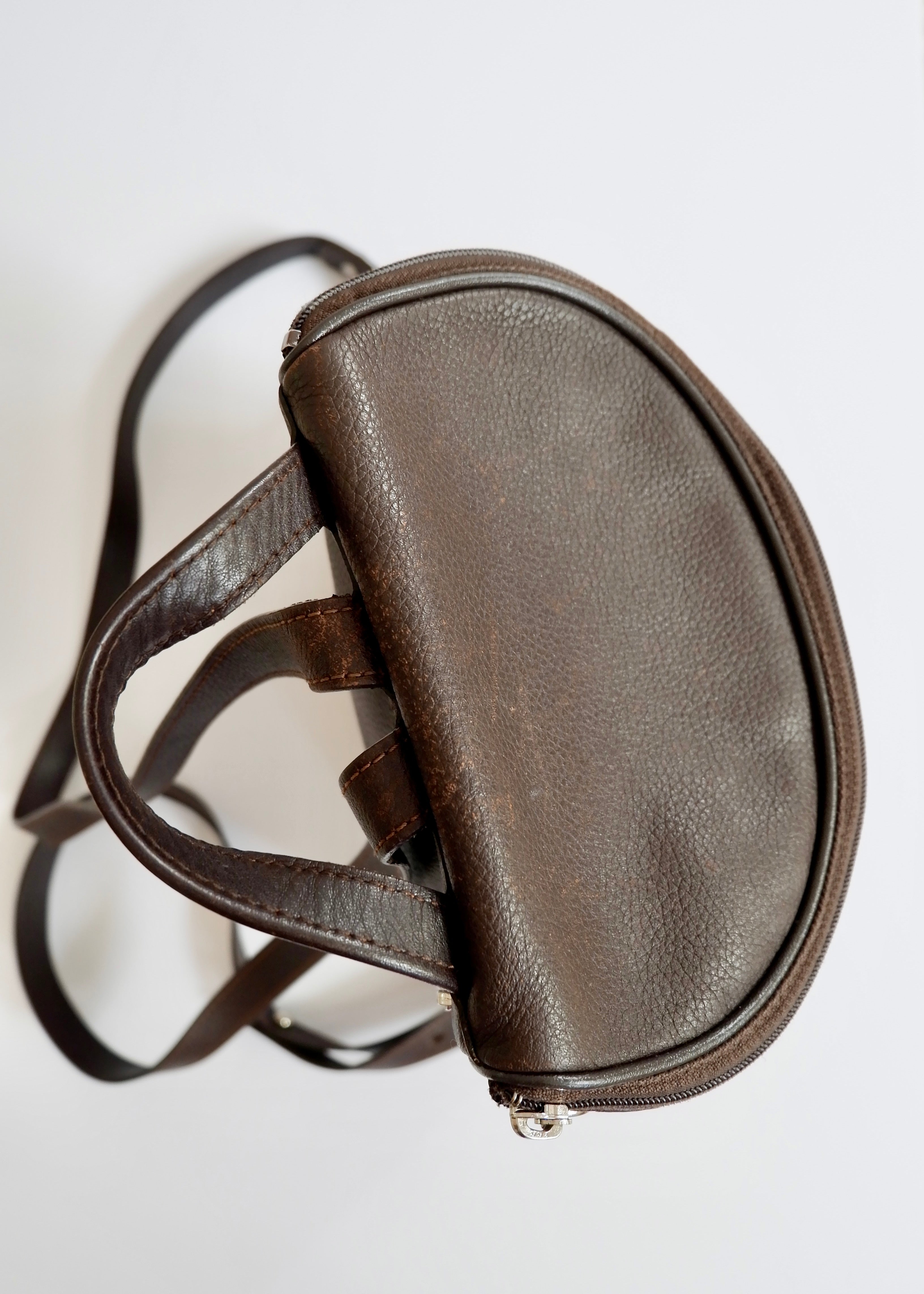 Authentique sac à dos en cuir marron Longchamp d'occasion
