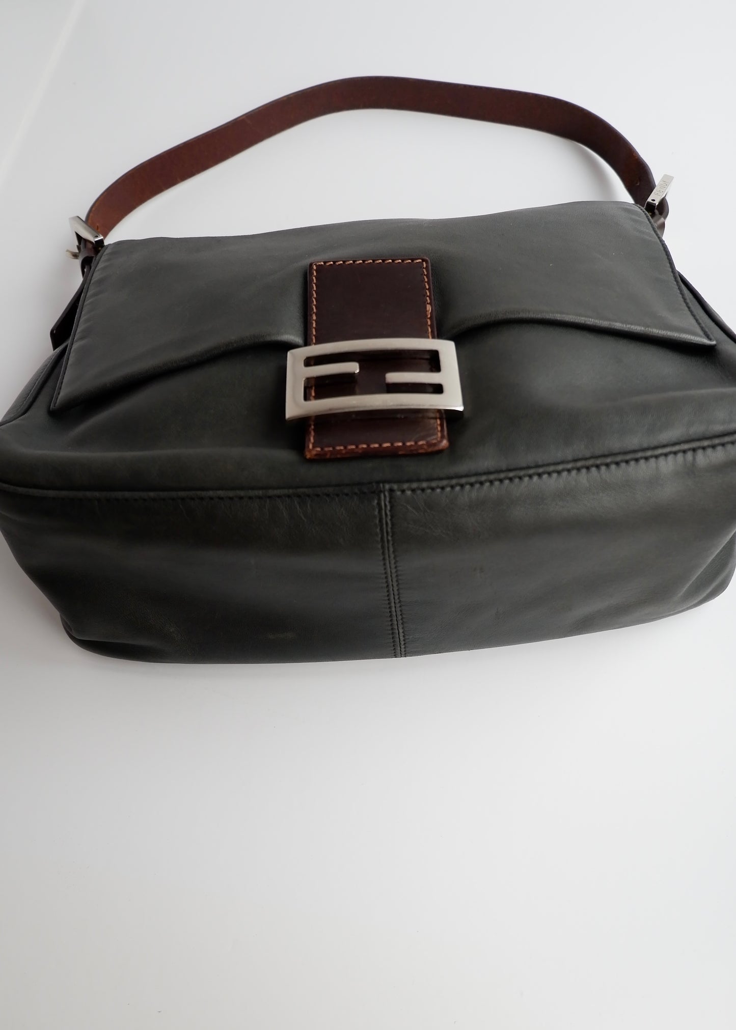 Authentic Preowned Fendi Black/Brown Leather Mamma Baguette Shoulder Bag