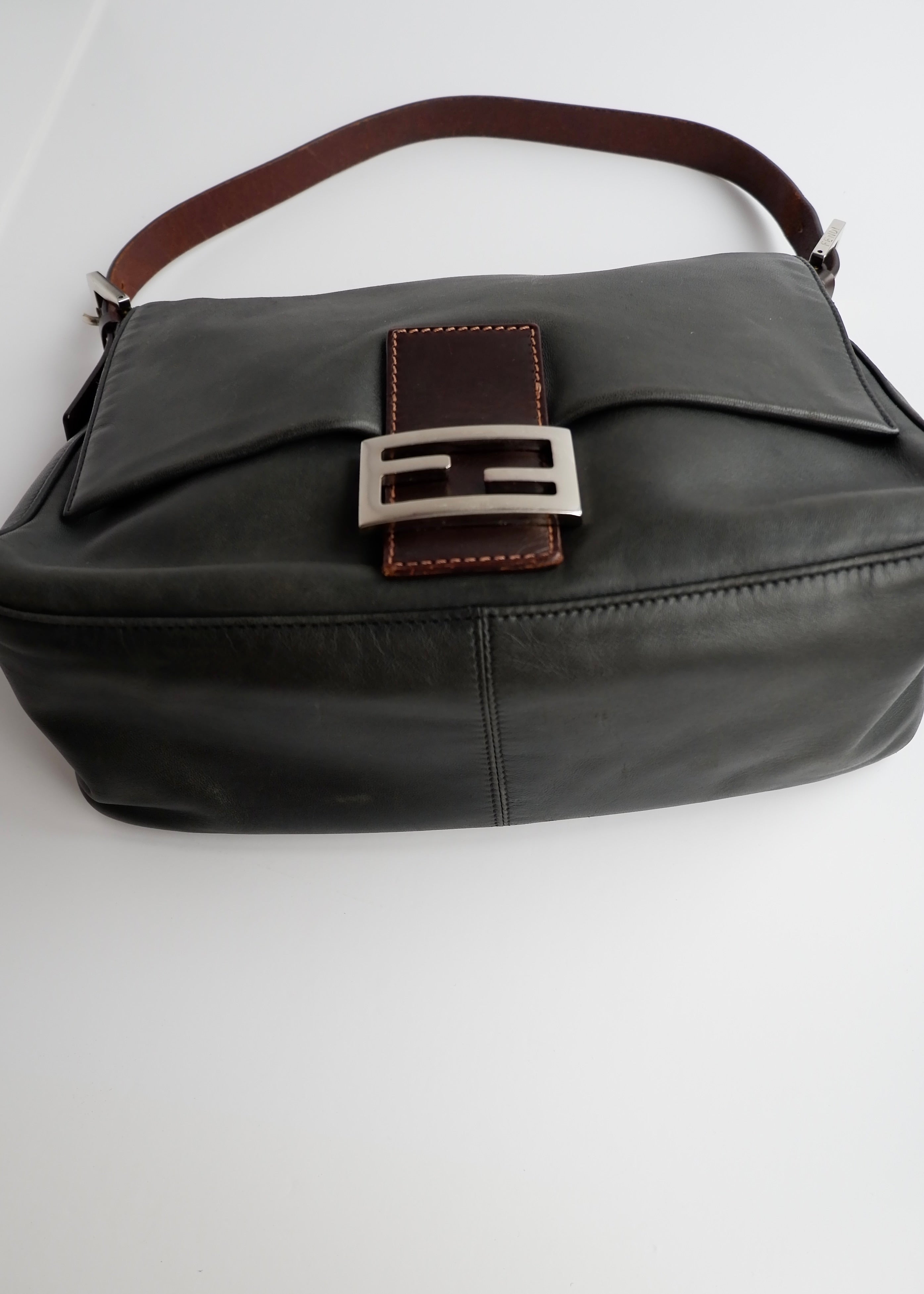 Authentic Preowned Fendi Black/Brown Leather Mamma Baguette Shoulder Bag
