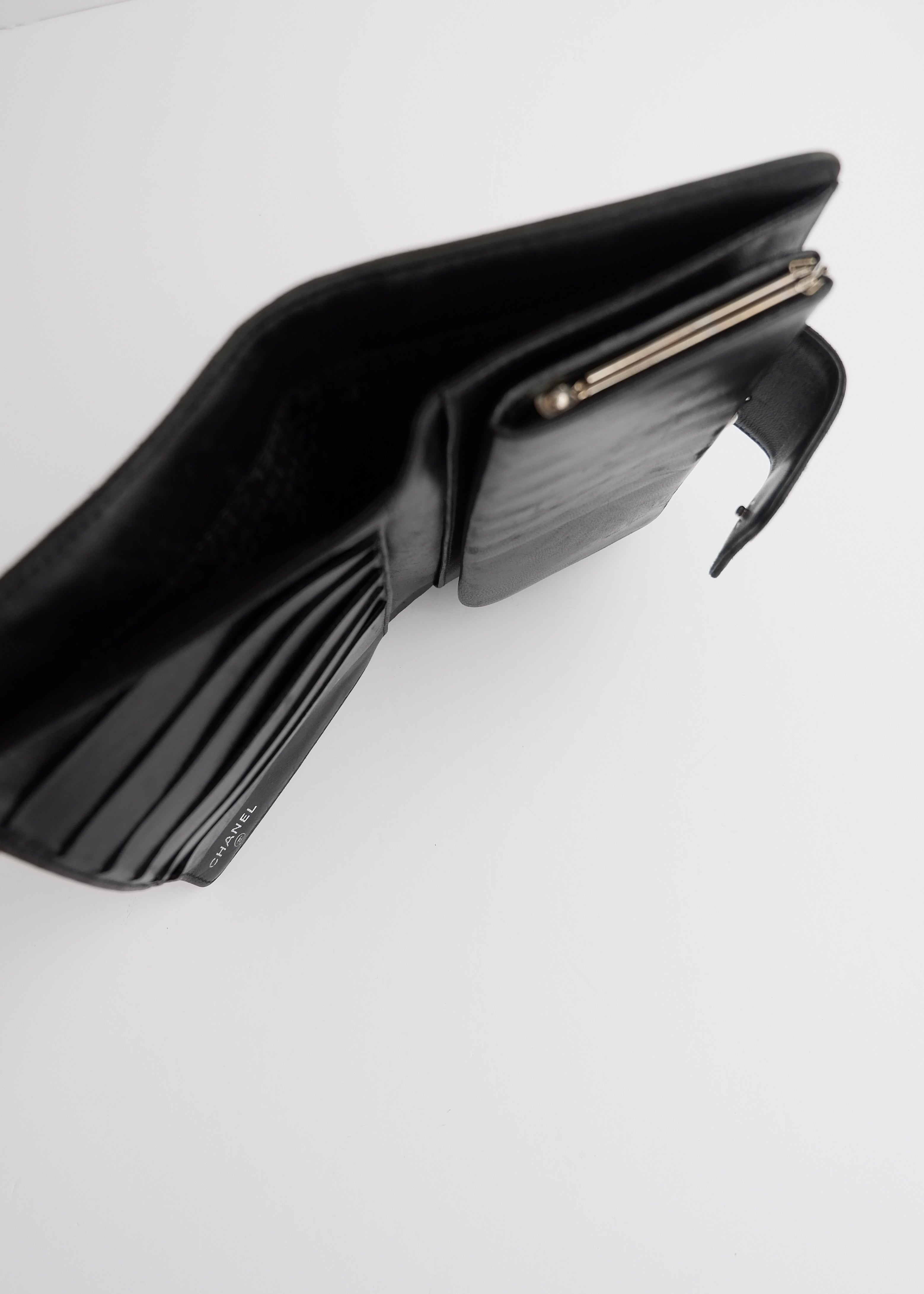 Authentic Preowned Chanel Black Lambskin Long Fold Wallet