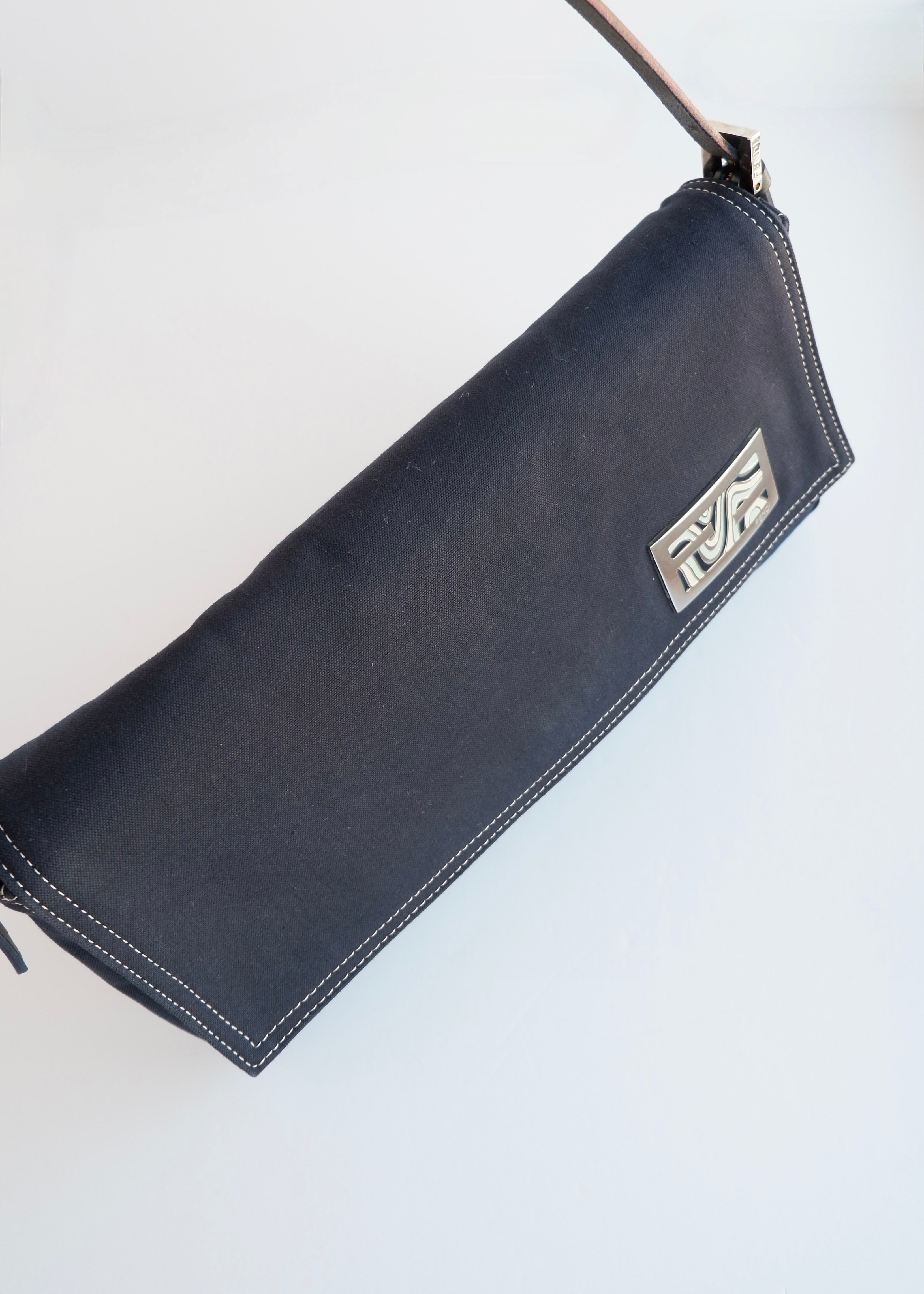 Authentic Preowned Fendi Navy Blue Fabric FF Marble Shoulder Bag