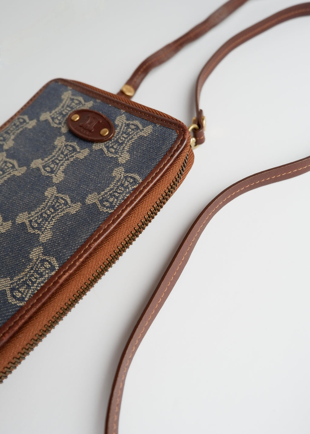 Authentic Preowned Vintage Celine Blue Denim Triomphe Print WOC