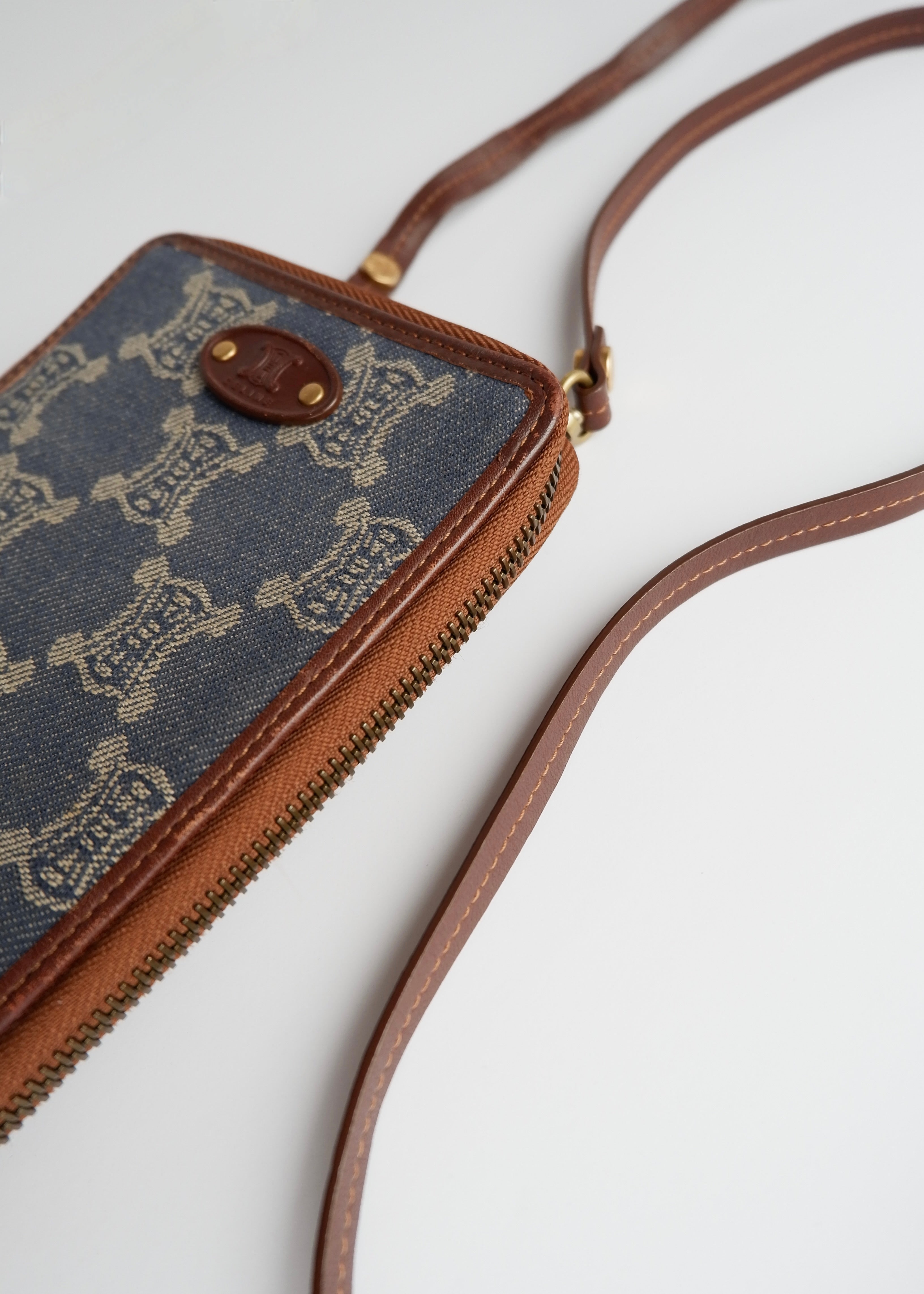 Authentic Preowned Vintage Celine Blue Denim Triomphe Print WOC