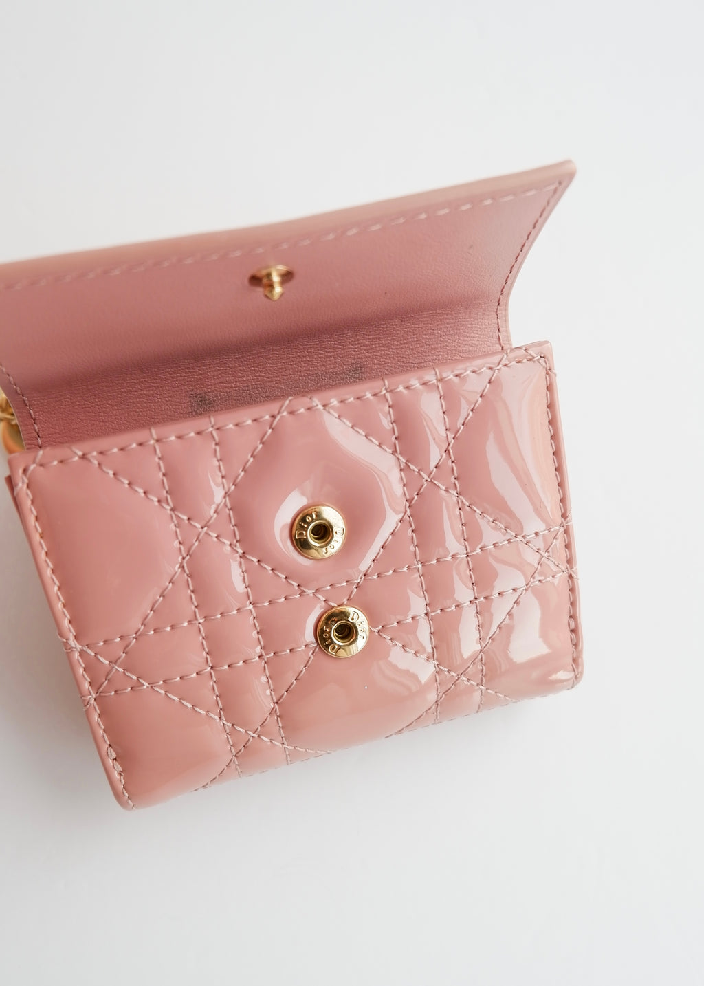 Authentic Preowned Dior Dusty Rose Patent Leather Lotus Wallet