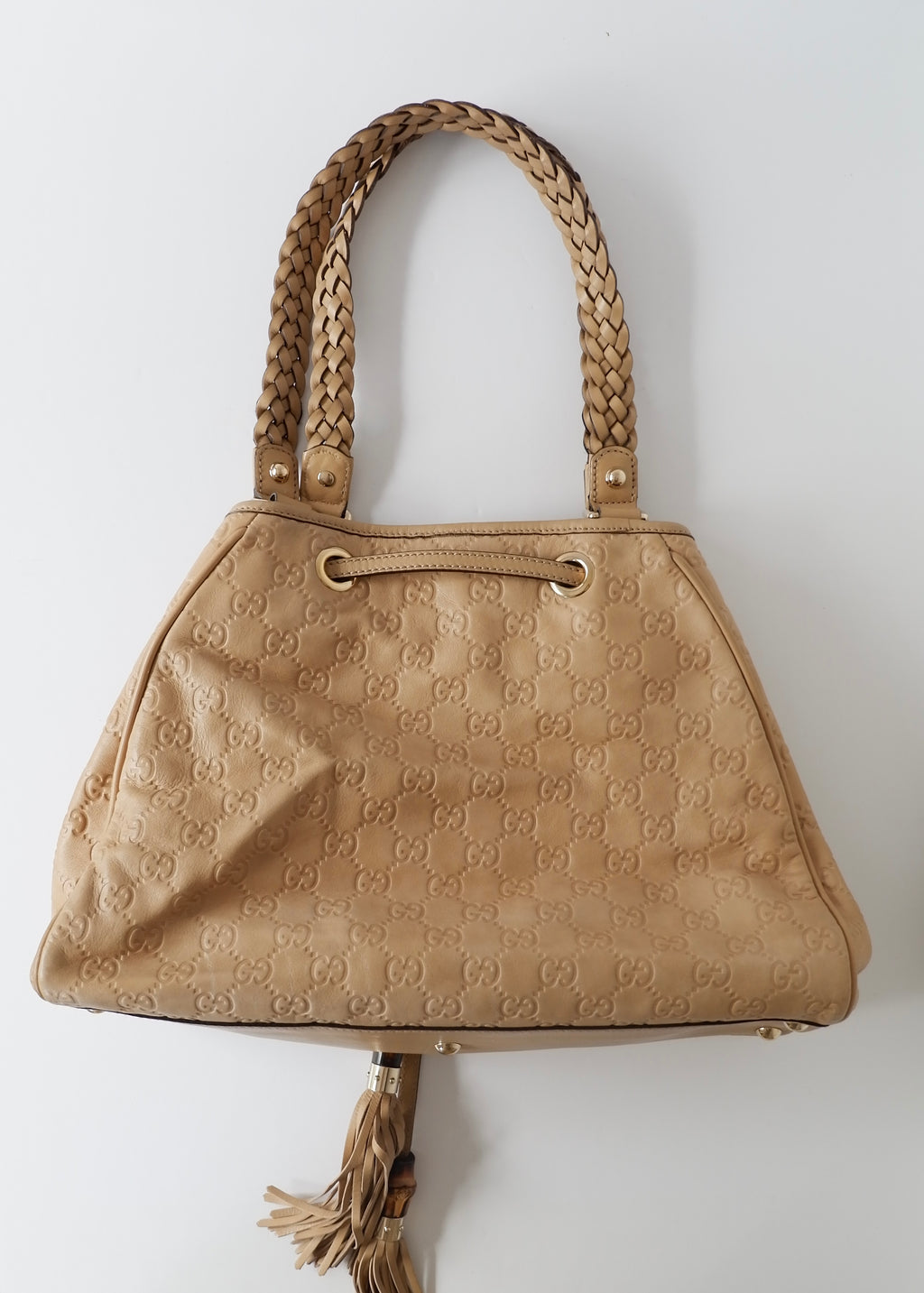 Authentic Preowned Gucci Beige Leagther Guccissima Peggy Tassel Shoulder Bag