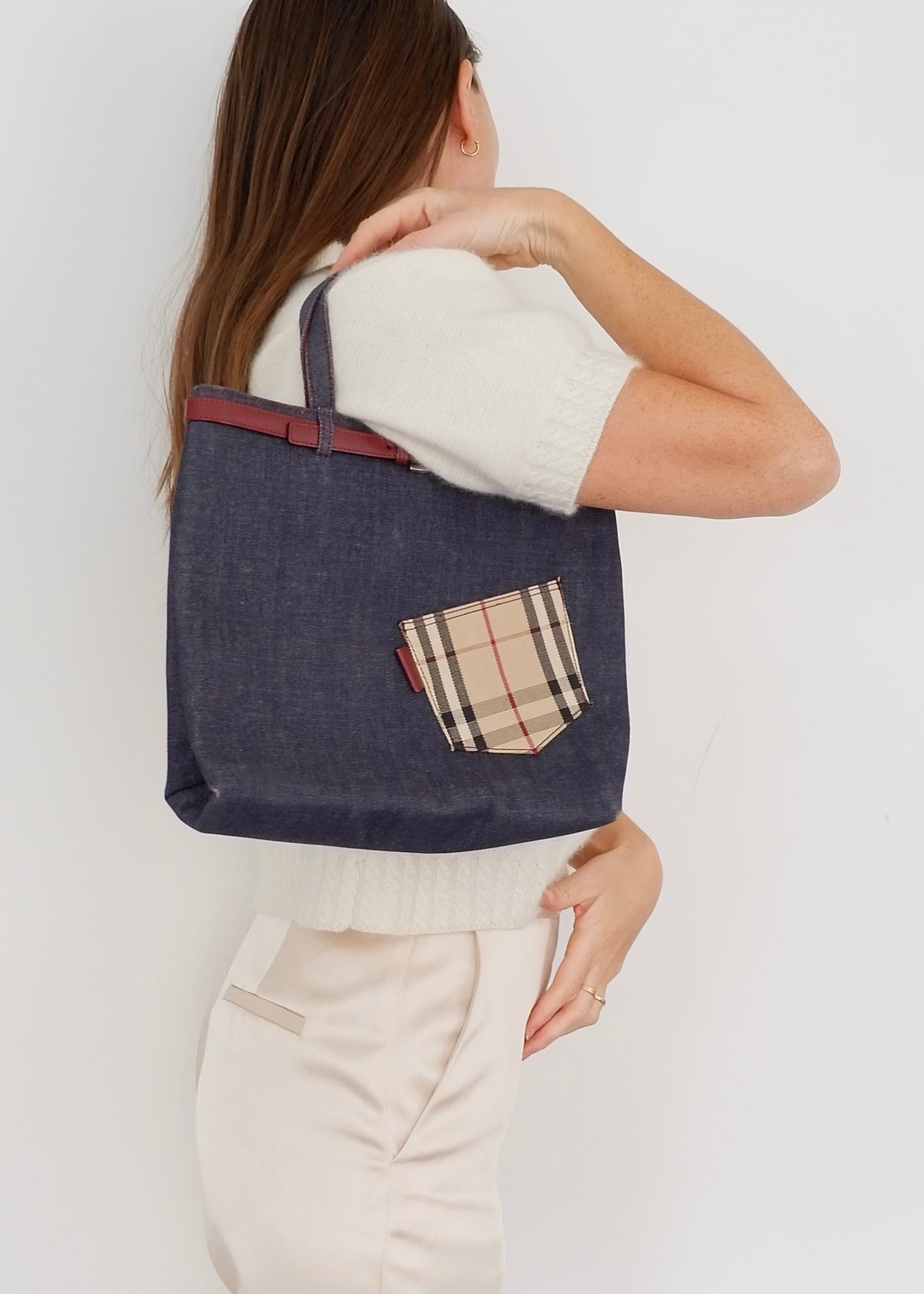 Authentic Preowned Vintage Burberry Novacheck Denim Pocket Tote