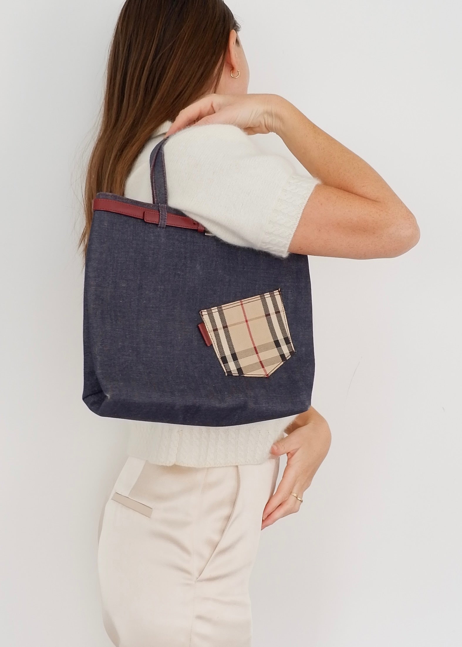 Authentic Preowned Vintage Burberry Novacheck Denim Pocket Tote