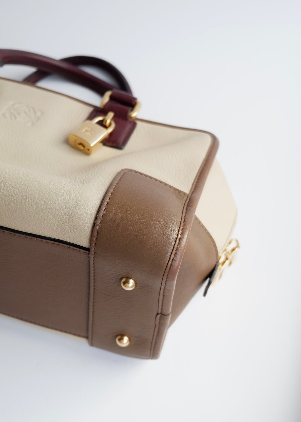 Authentic Preowned Loewe Tricolor (Beige/Brown/Burgundy) Leather Amazona 28 Handbag GHW