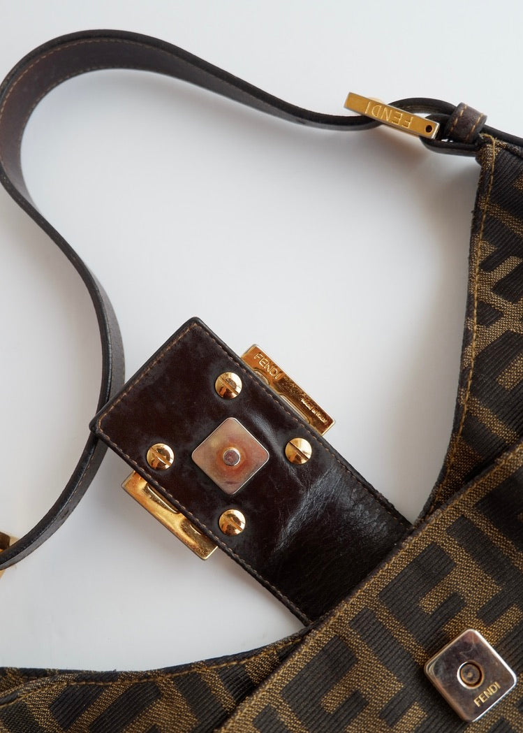 Authentic Preowned Fendi Brown Canvas Zucca Hobo Shoulder Bag