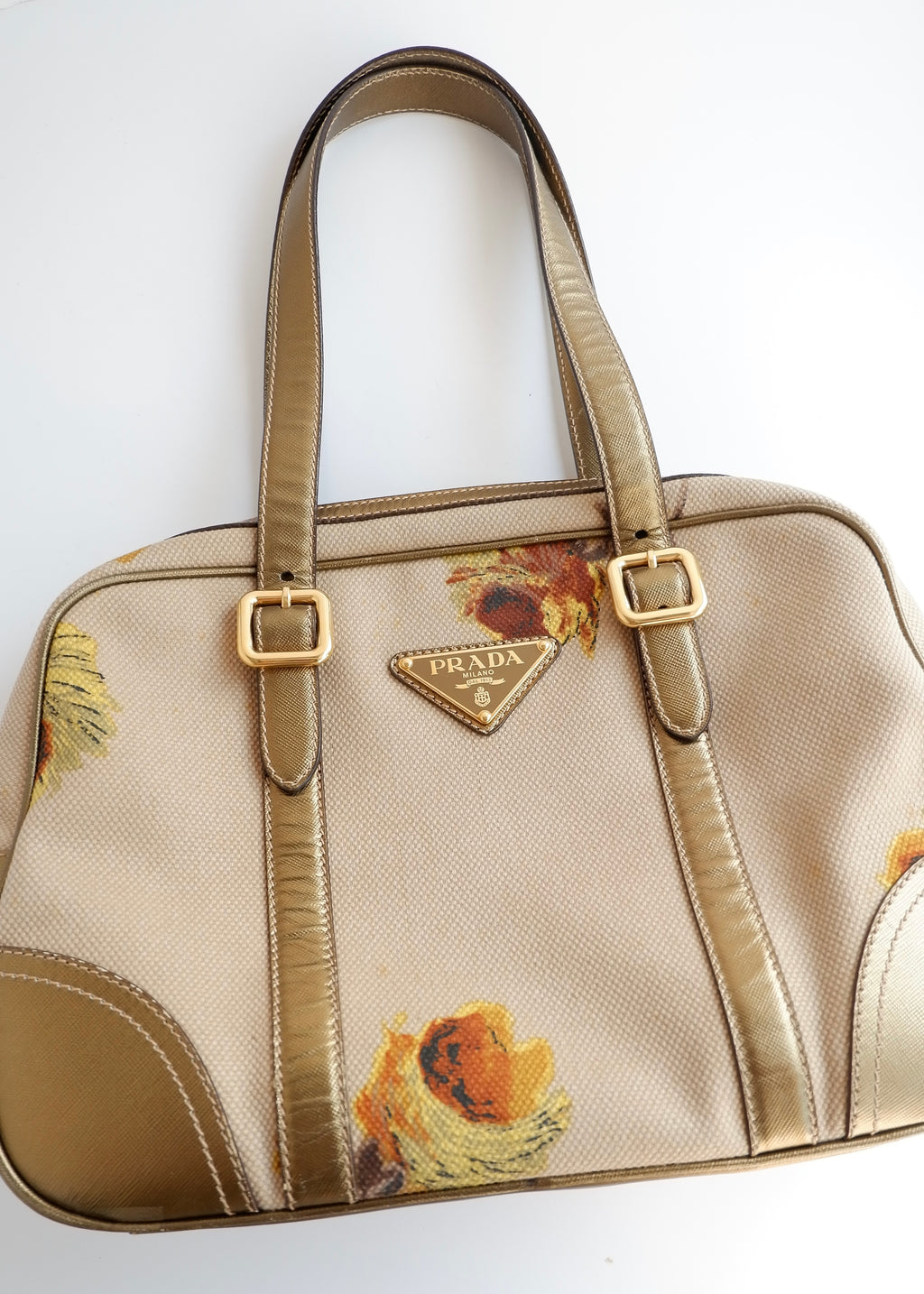 Authentique Sac Bauletto Prada St. Rose Beige/Doré d'occasion