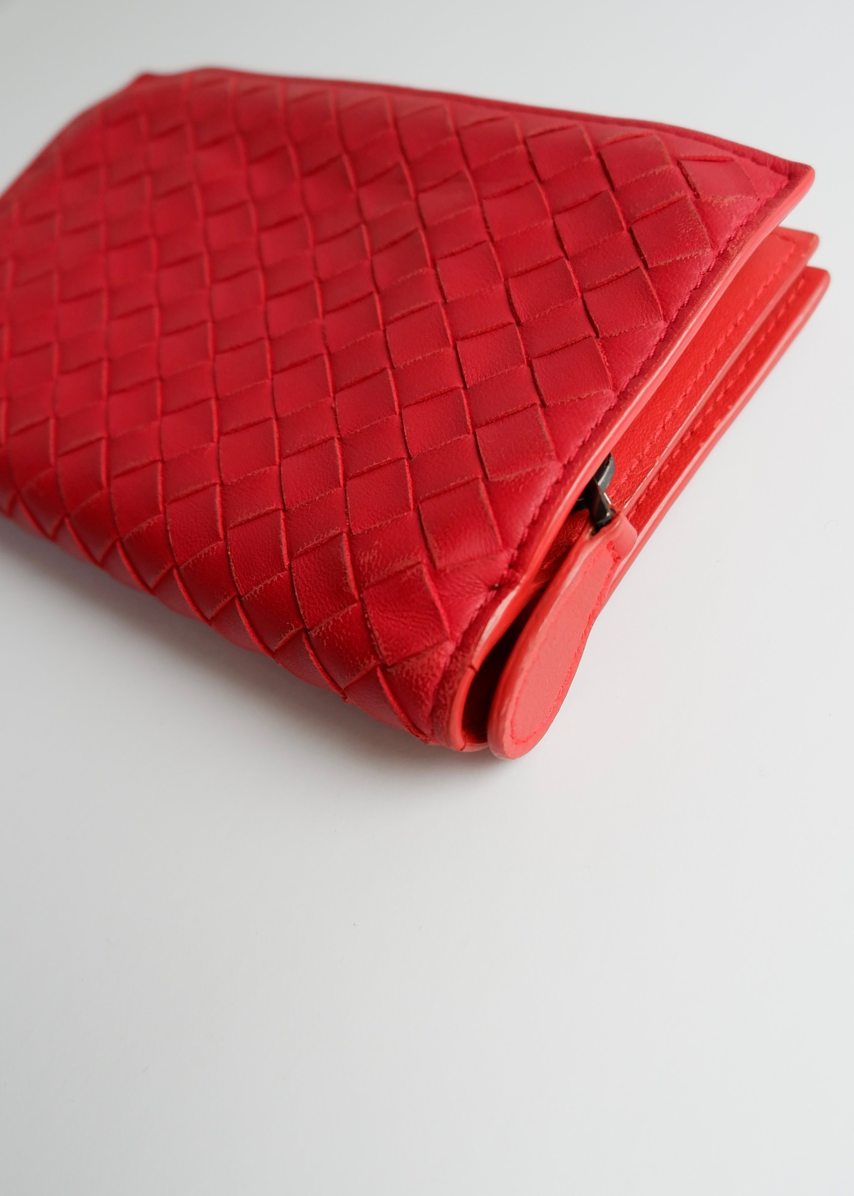 Authentic Preowned Bottega Veneta Red Leather Bi Fold Wallet