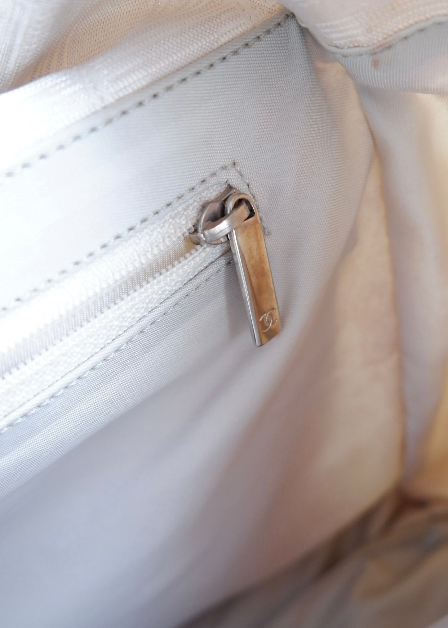 Authentic Preowned Chanel Silver Canvas New Travel Line Tote Bag