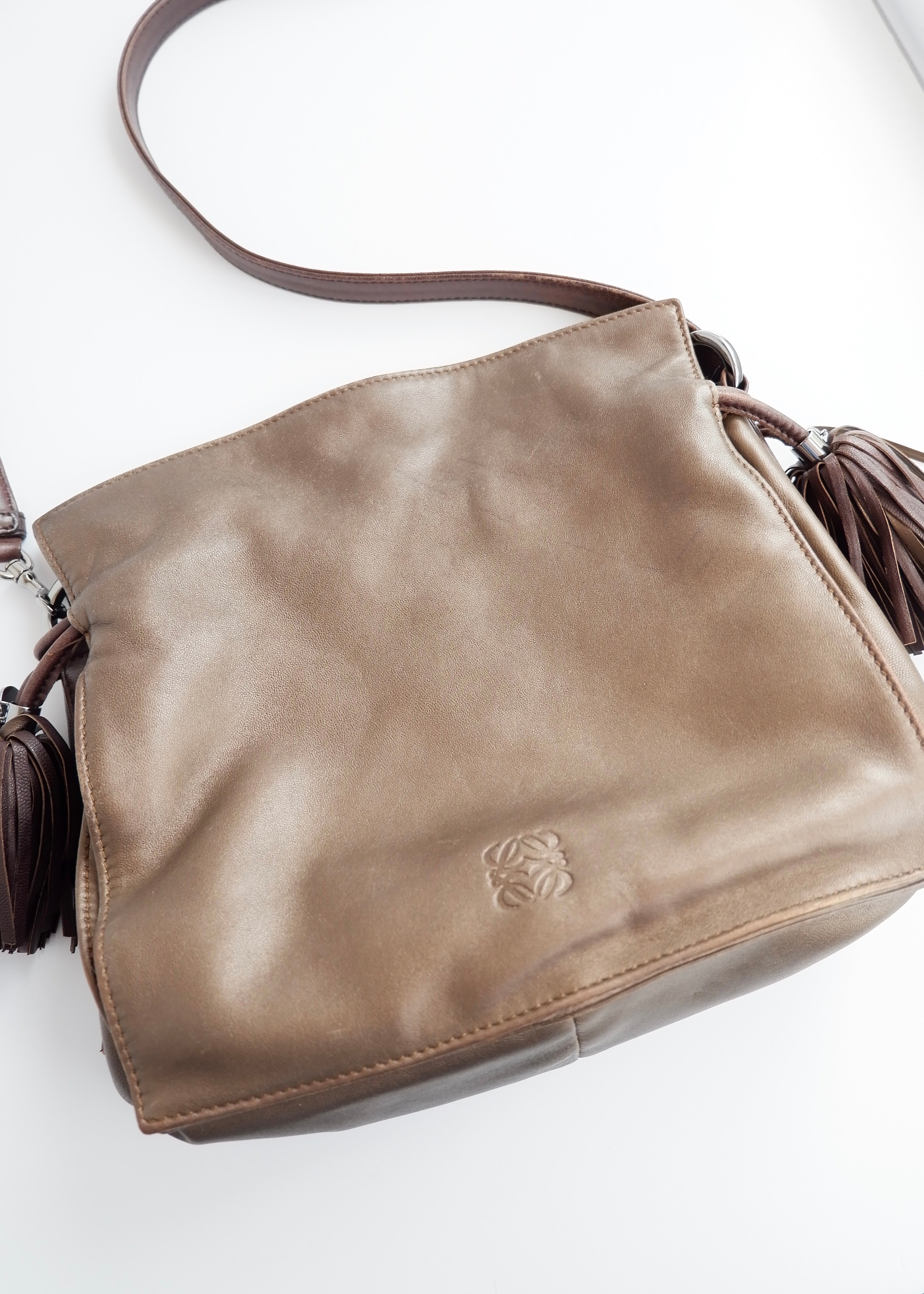 Authentique sac Loewe Flamingo vintage en cuir bronze d'occasion