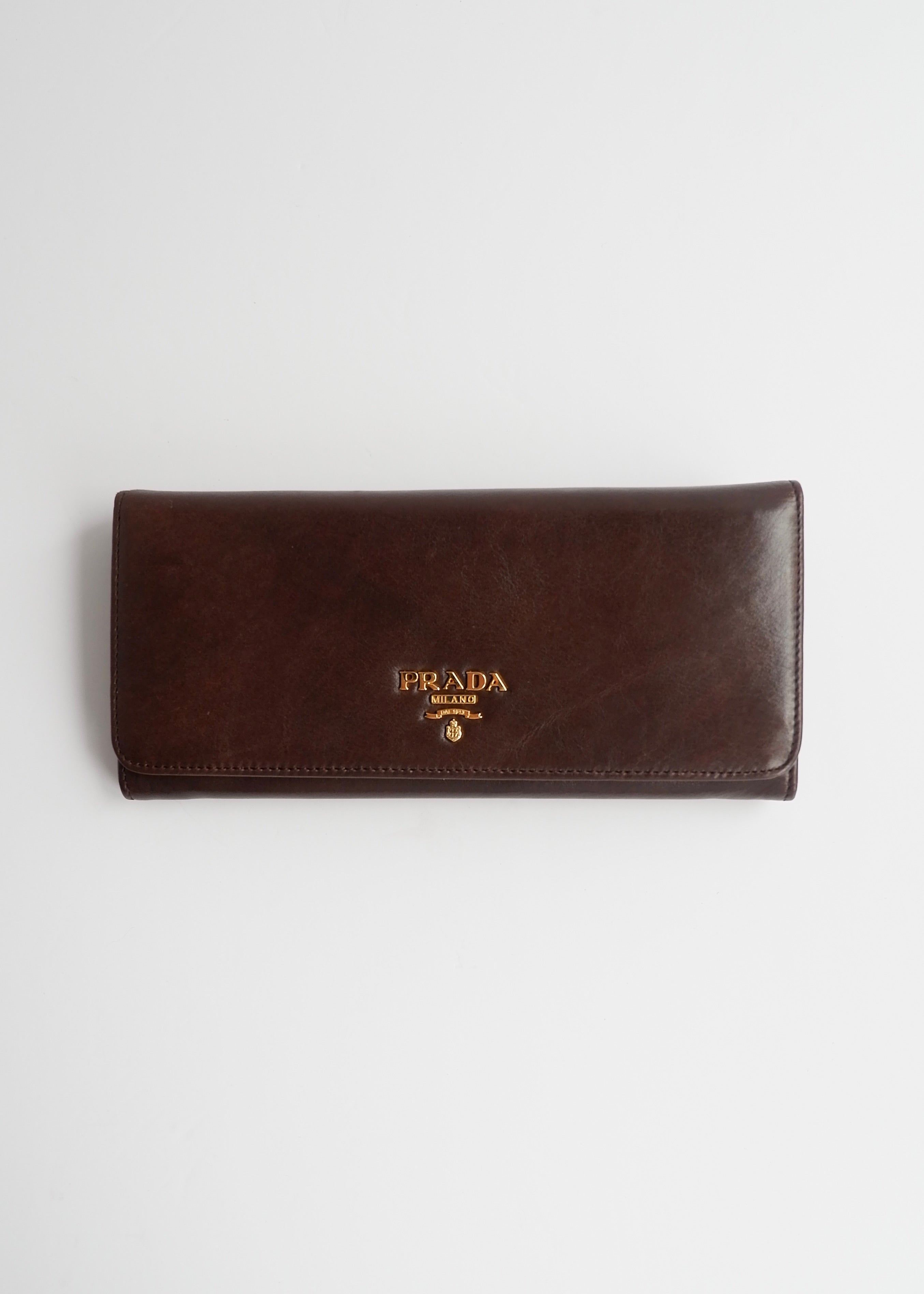 Authentic Preowned Prada Dark Brown Leather Long Wallet