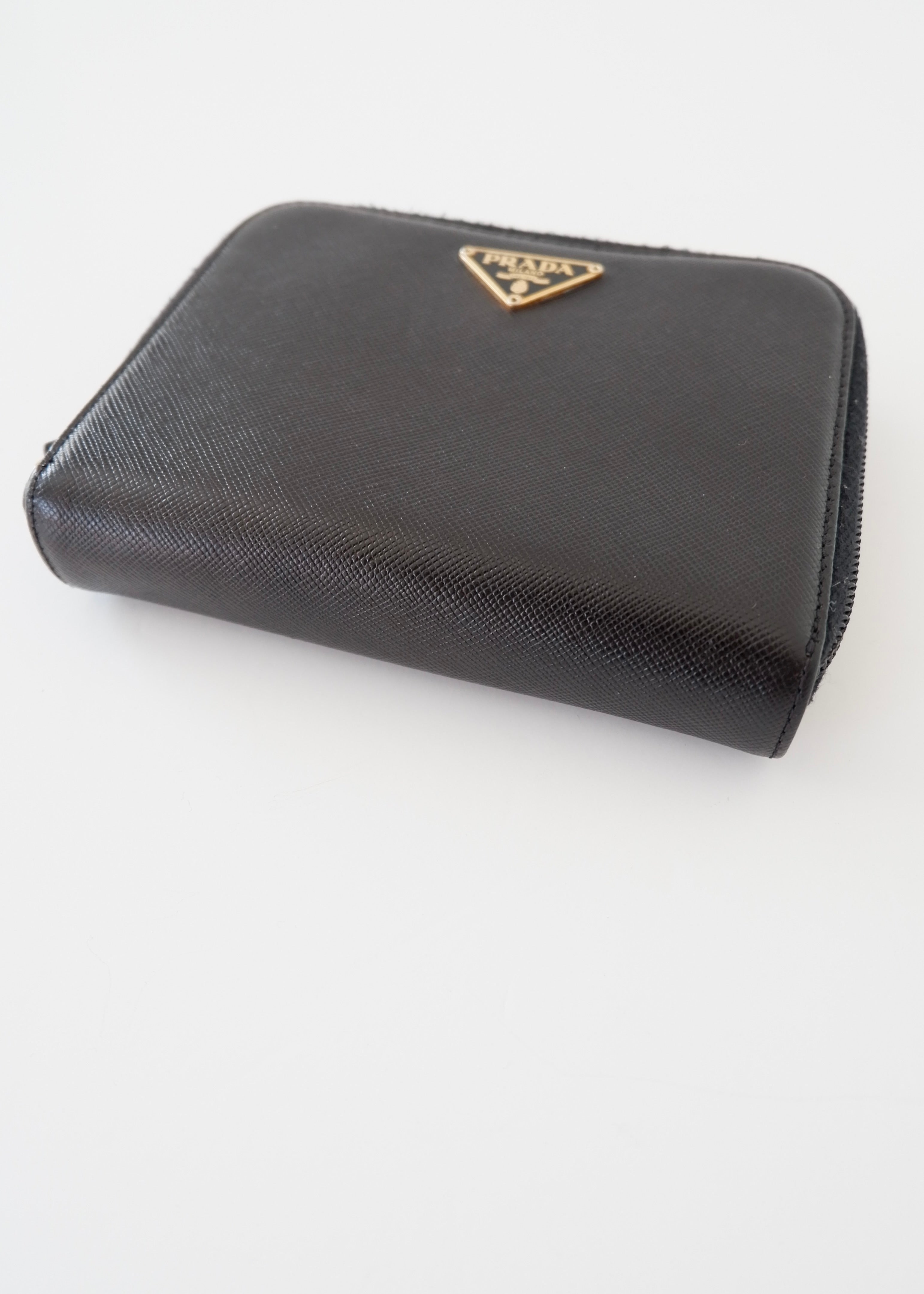 Authentic Preowned Prada Black Saffiano Leather Compact Zip Around Wallet
