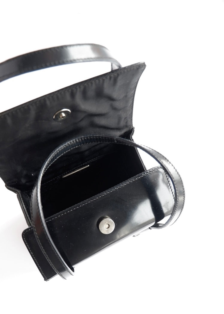 Authentic Preowned Prada Black Patent Leather/Nylon Top Handle Bag