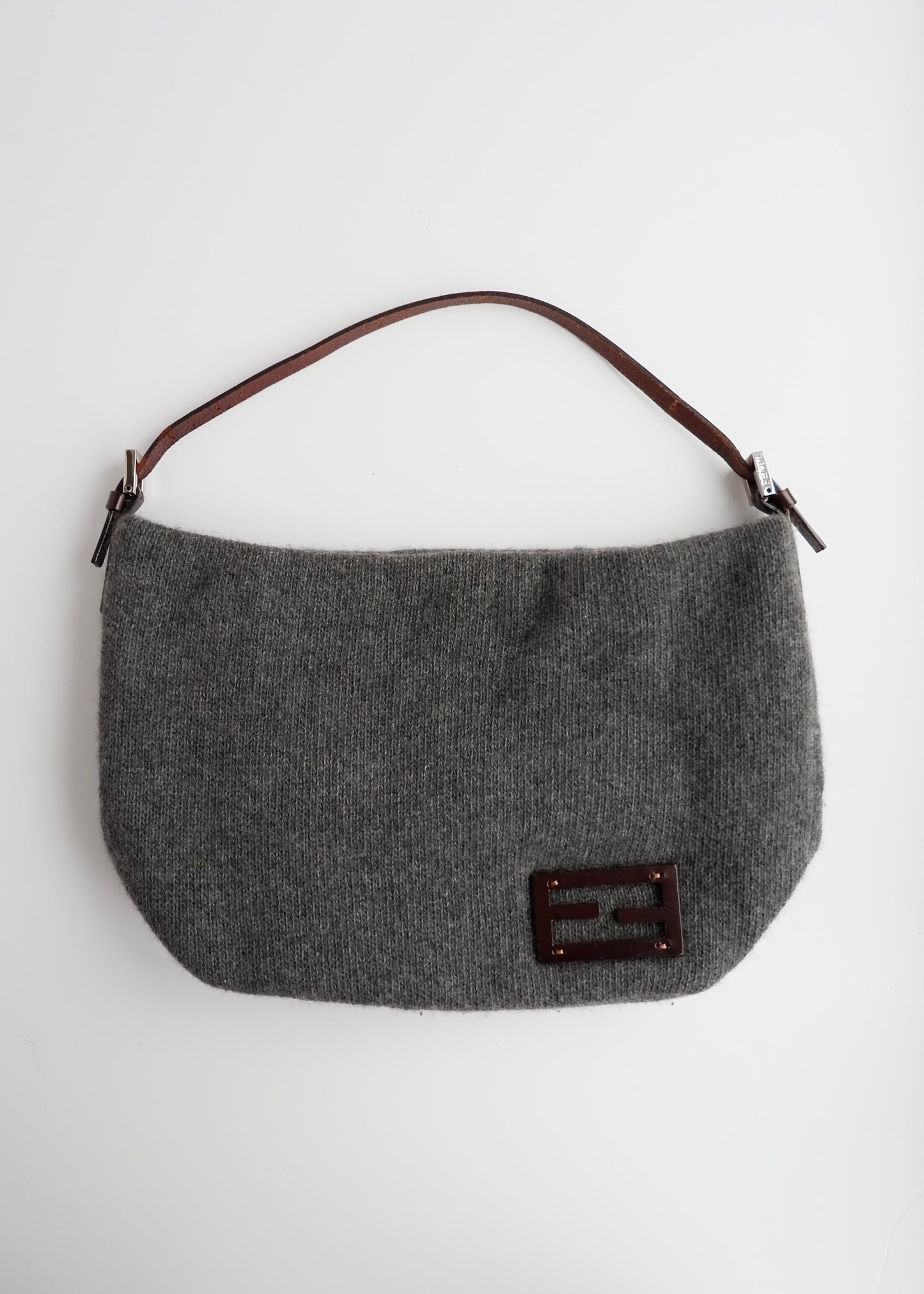 Authentic Preowned Vintage Fendi Grey Wool Shoulder Bag