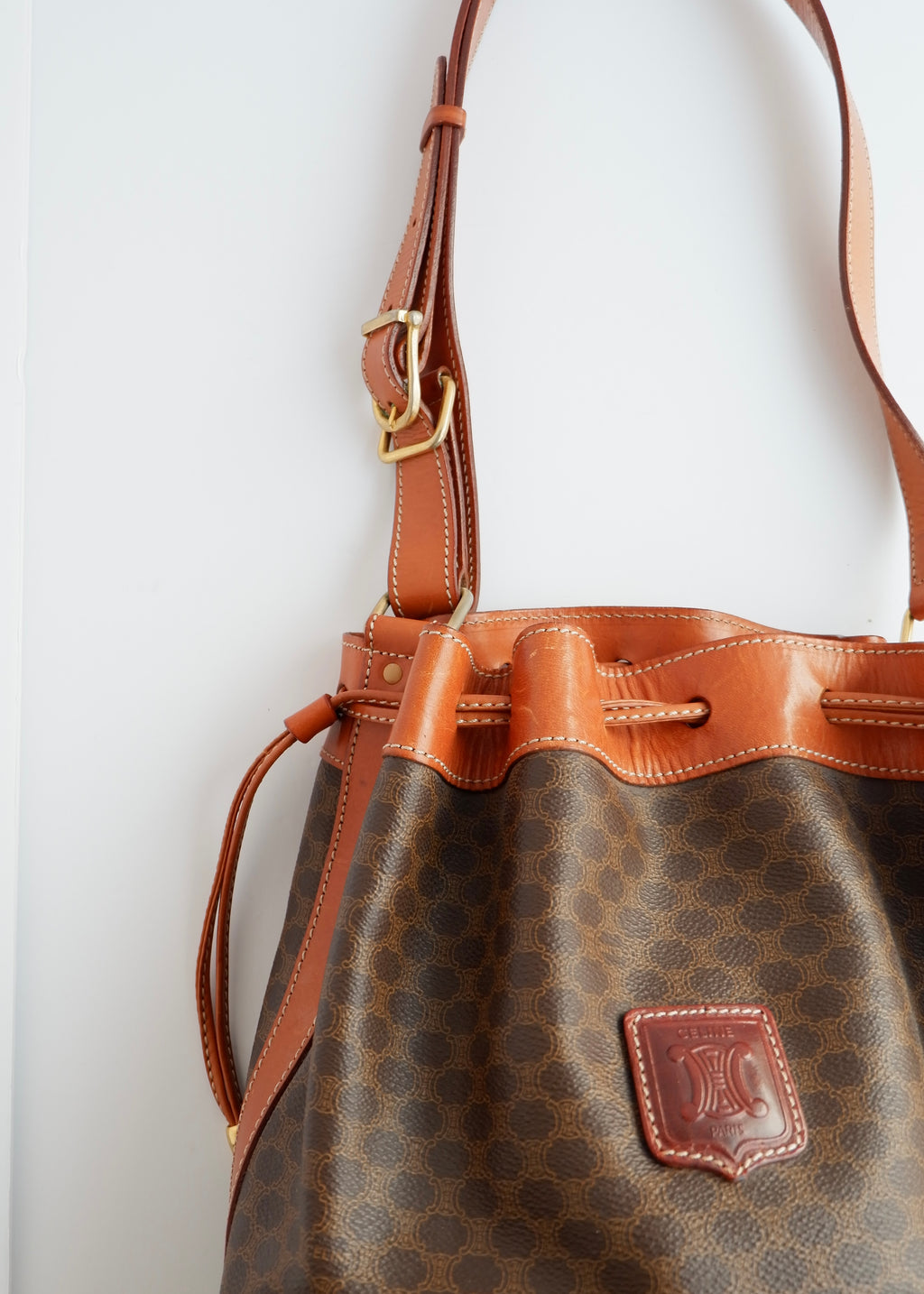 Authentic Preowned Vintage Celine Brown Macadam Bucket Crossbody Bag
