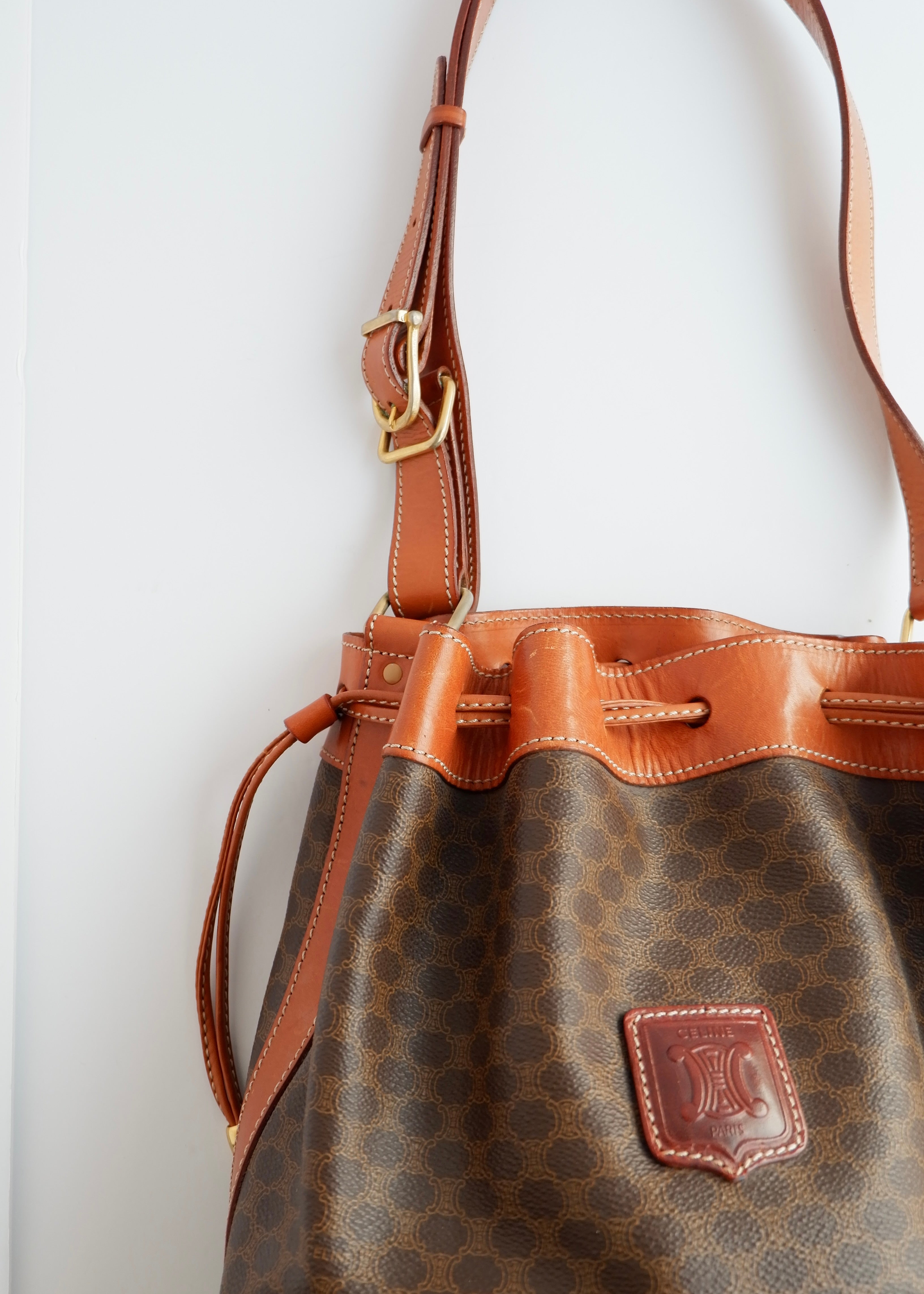 Authentic Preowned Vintage Celine Brown Macadam Bucket Crossbody Bag