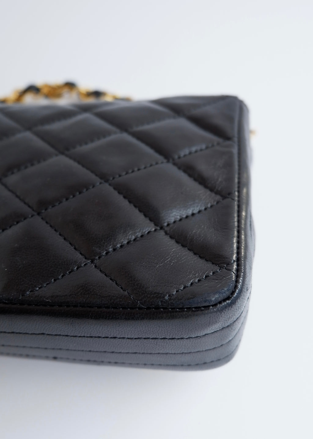 Authentic Preowned Vintage Chanel Black Lambskin Quilted Single Flap Crystal CC Logo Bag GHW