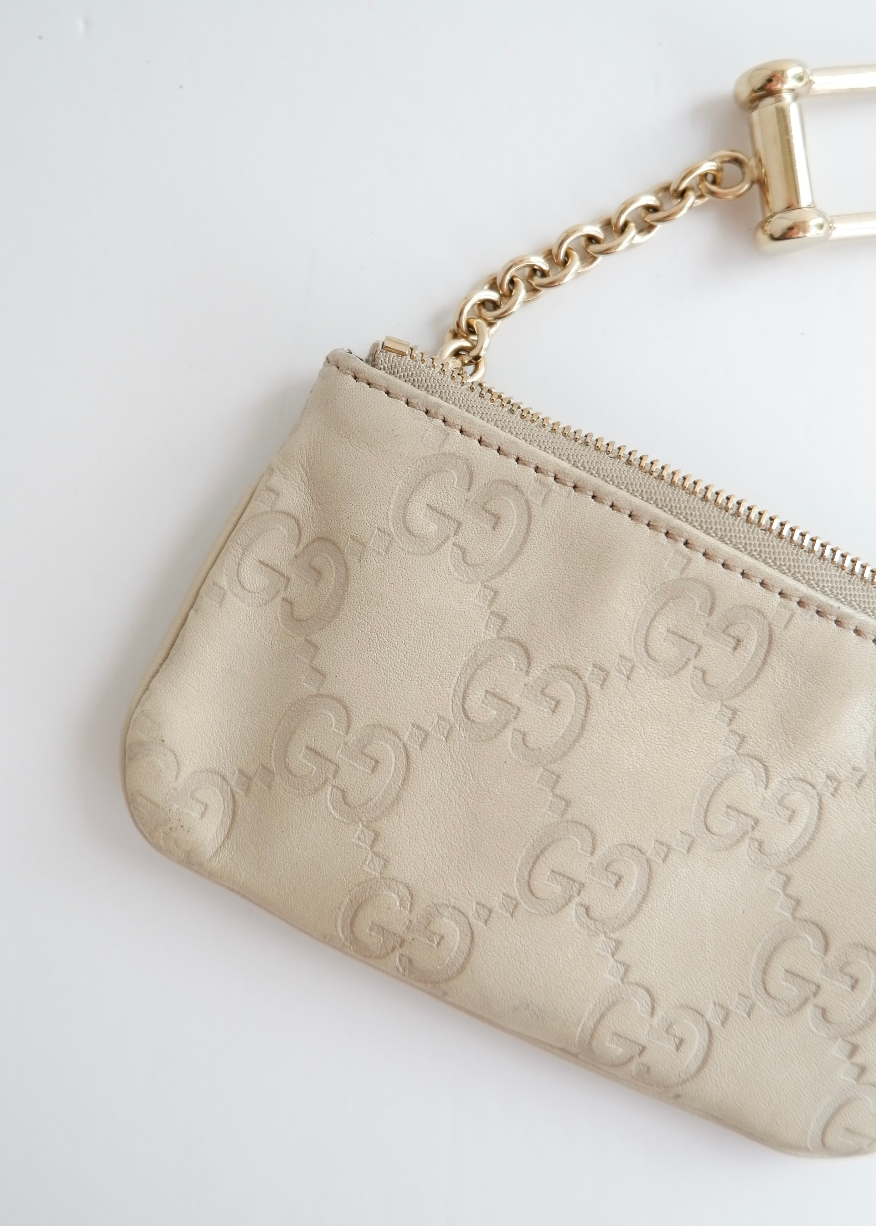 Preowned Gucci Beige Leather GG Card/Key Pouch