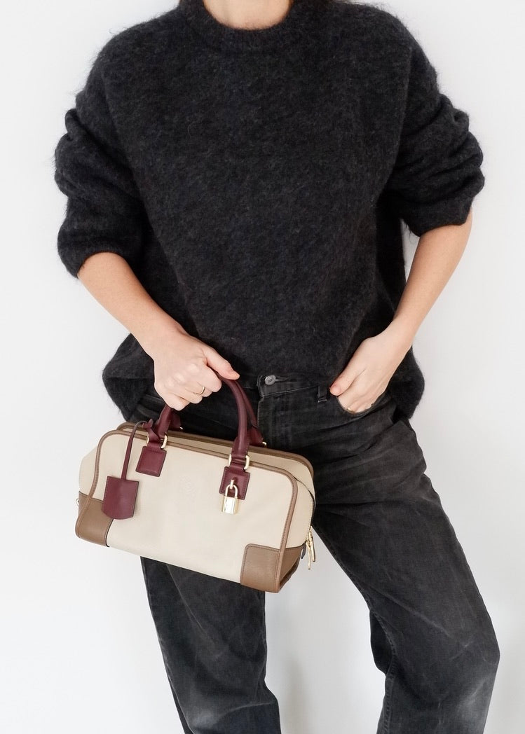 Authentic Preowned Loewe Tricolor (Beige/Brown/Burgundy) Leather Amazona 28 Handbag GHW