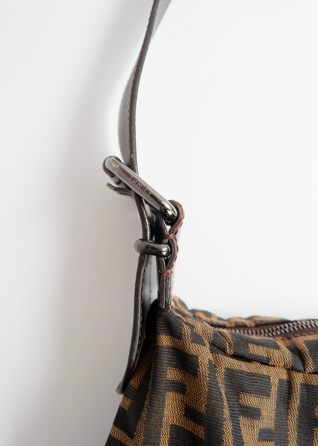 Authentic Preowned Fendi Tobacco Zucca Canvas and Leather Oyster Hobo Shoulder Bag