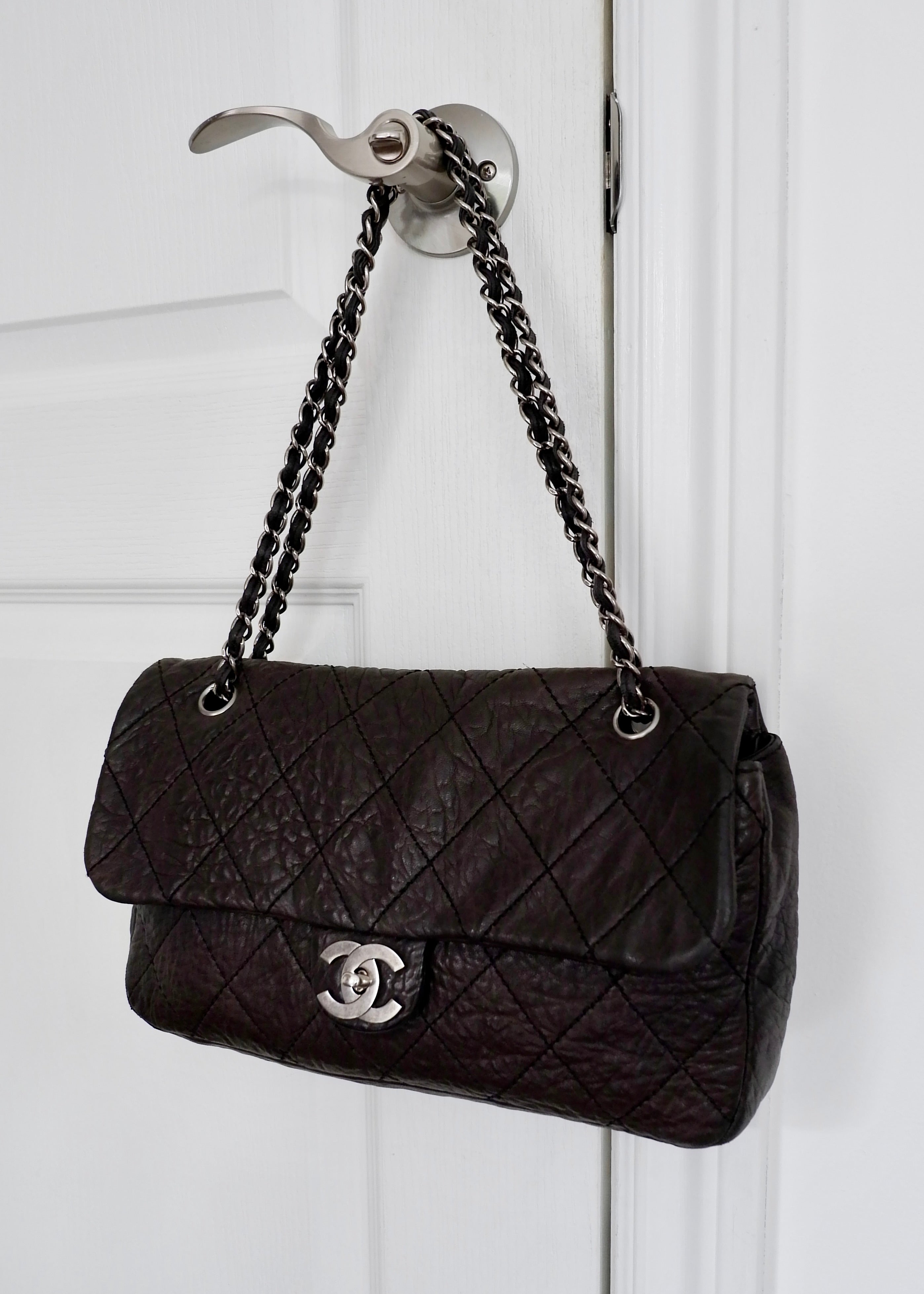 Authentic Preowned Chanel Black Lambskin Elephant Flap Shoulder Bag