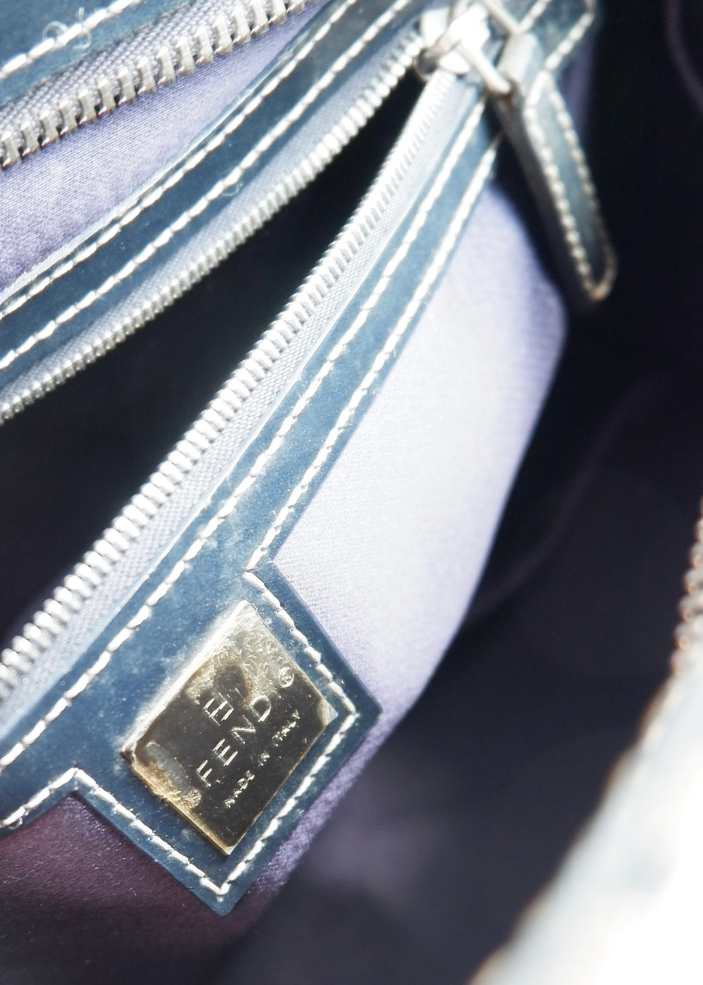 Authentic Preowned Vintage Fendi Navy Zucchino East West Shoulder Bag