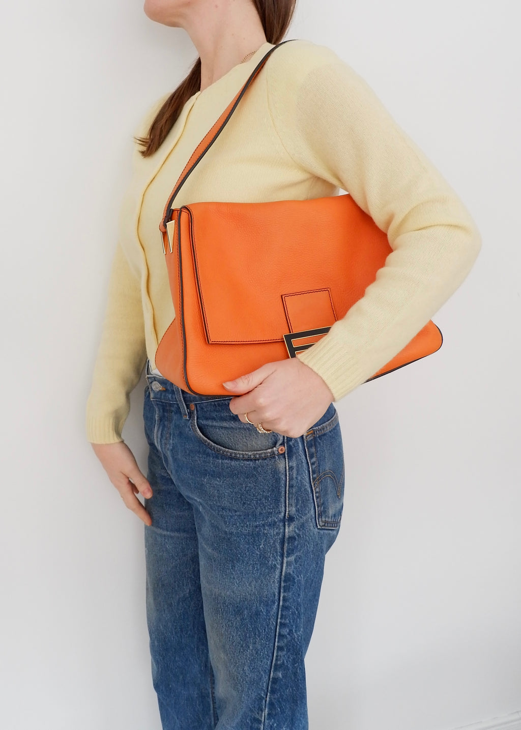 Authentic Preowned Fendi Orange Leather Mamma Baguette