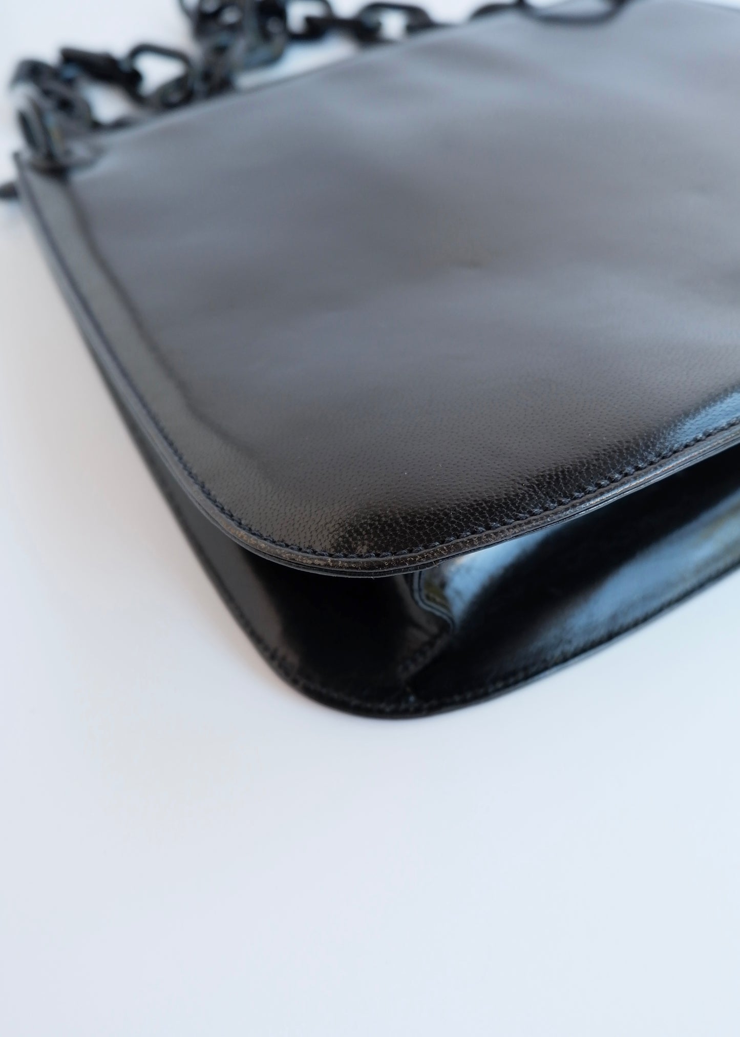 Authentic Preowned Vintage Prada Black Patent Leather Long Chain Shoulder Bag