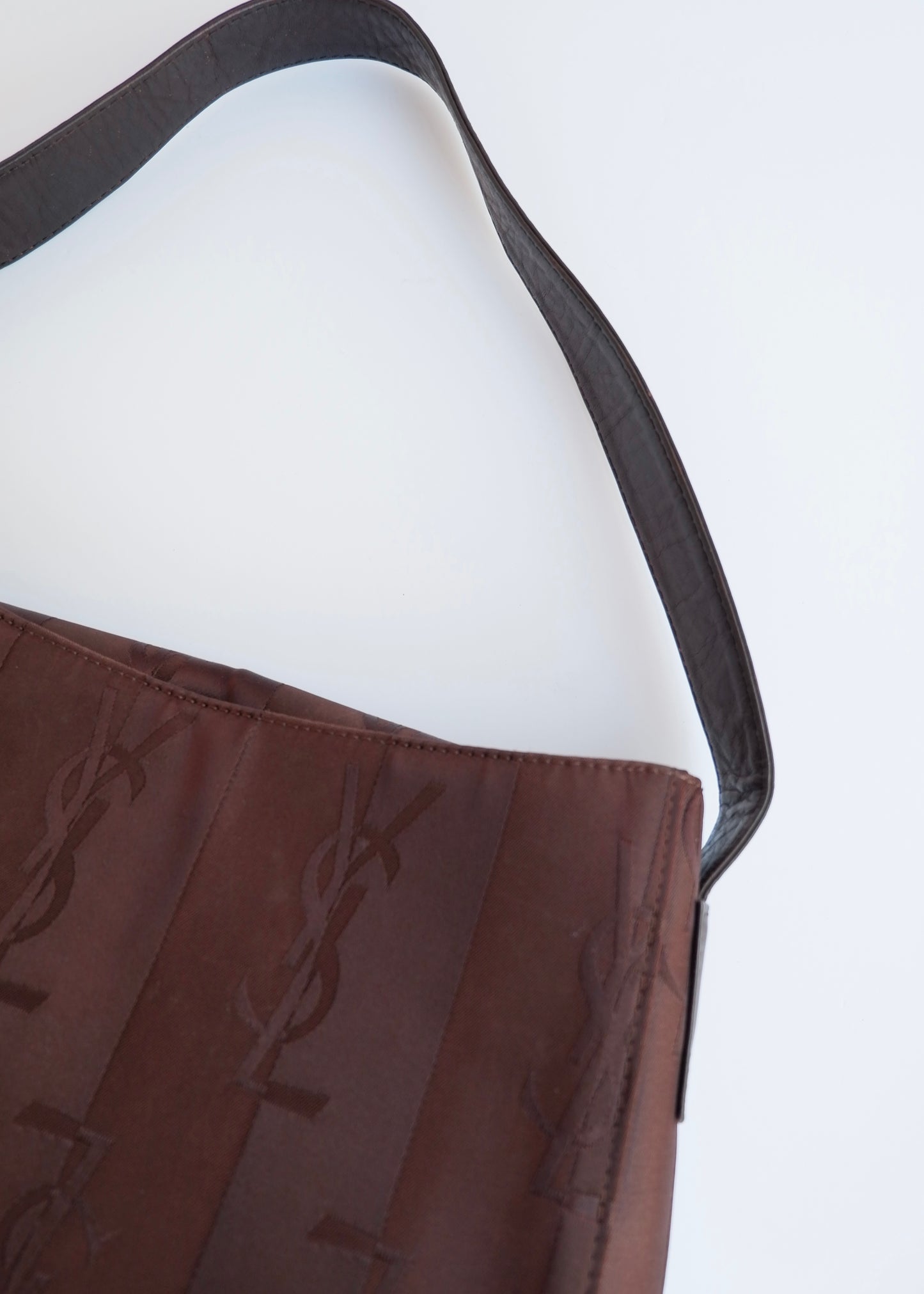 Authentic Preowned Vintage YSL Brown Nylon/ Leather Shoulder Bag