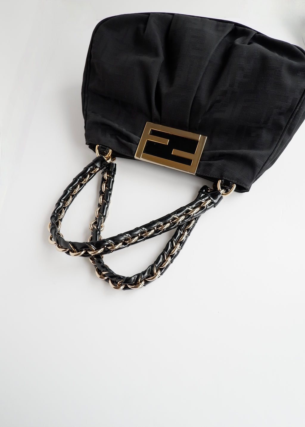Preowned Fendi Black Zucca Print Gold FF Logo Shoulder Bag