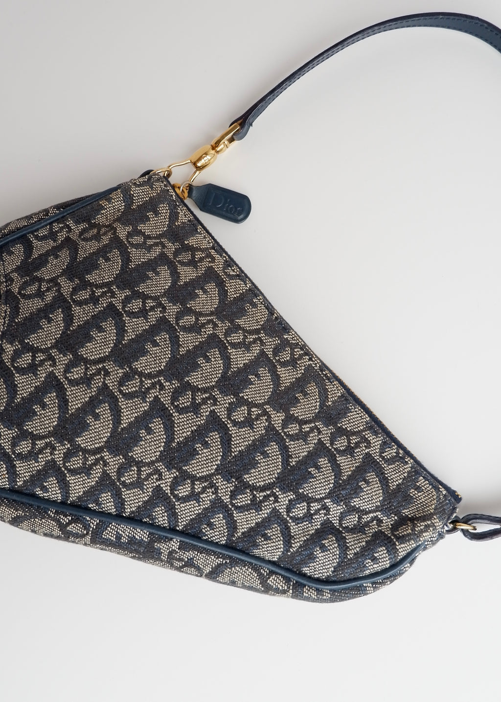 Authentic Preowned Vintage Dior Navy Oblique Canvas Saddle Bag