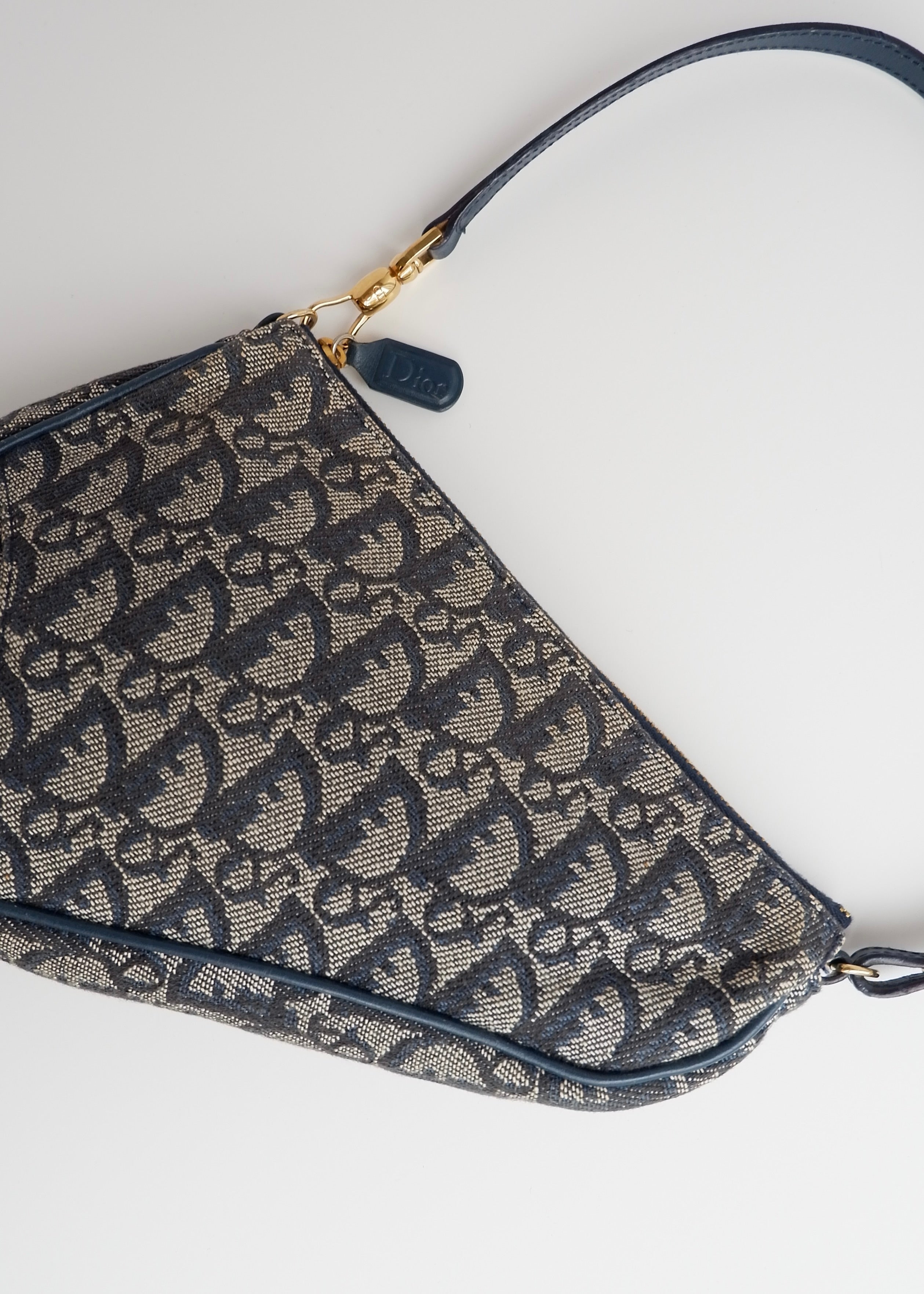 Authentic Preowned Vintage Dior Navy Oblique Canvas Saddle Bag