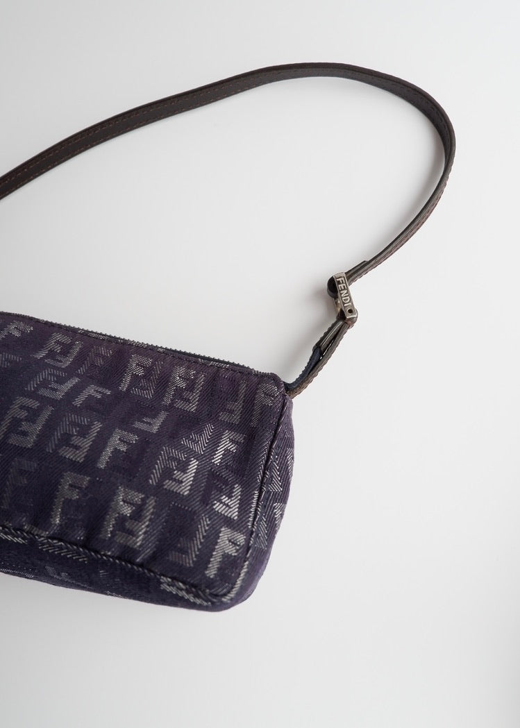 Authentic Preowned Fendi Navy FF Zucchino Small Shoulder Bag