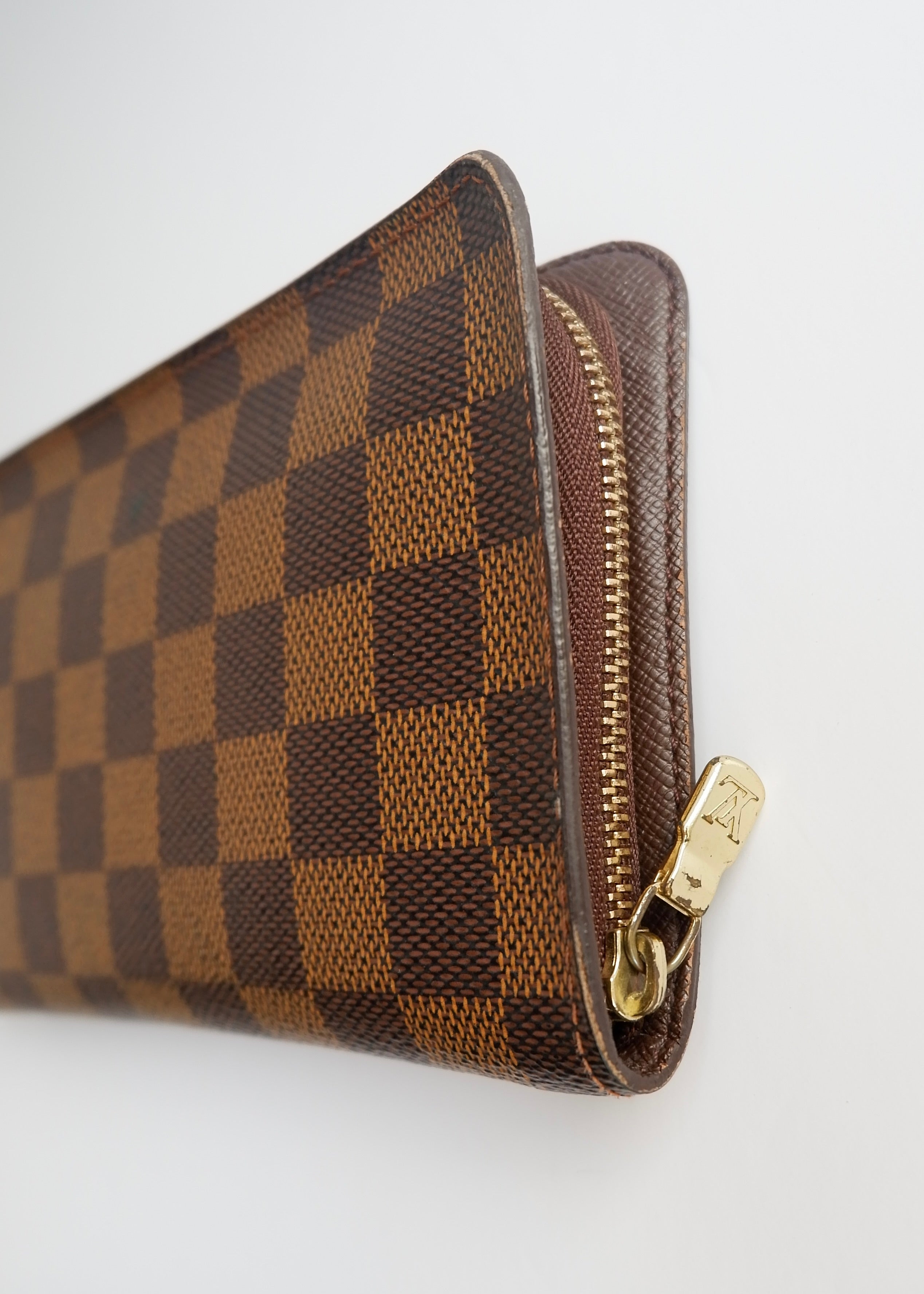 Preowned Louis Vuitton Brown Damier Ebene Long Zip Around Wallet