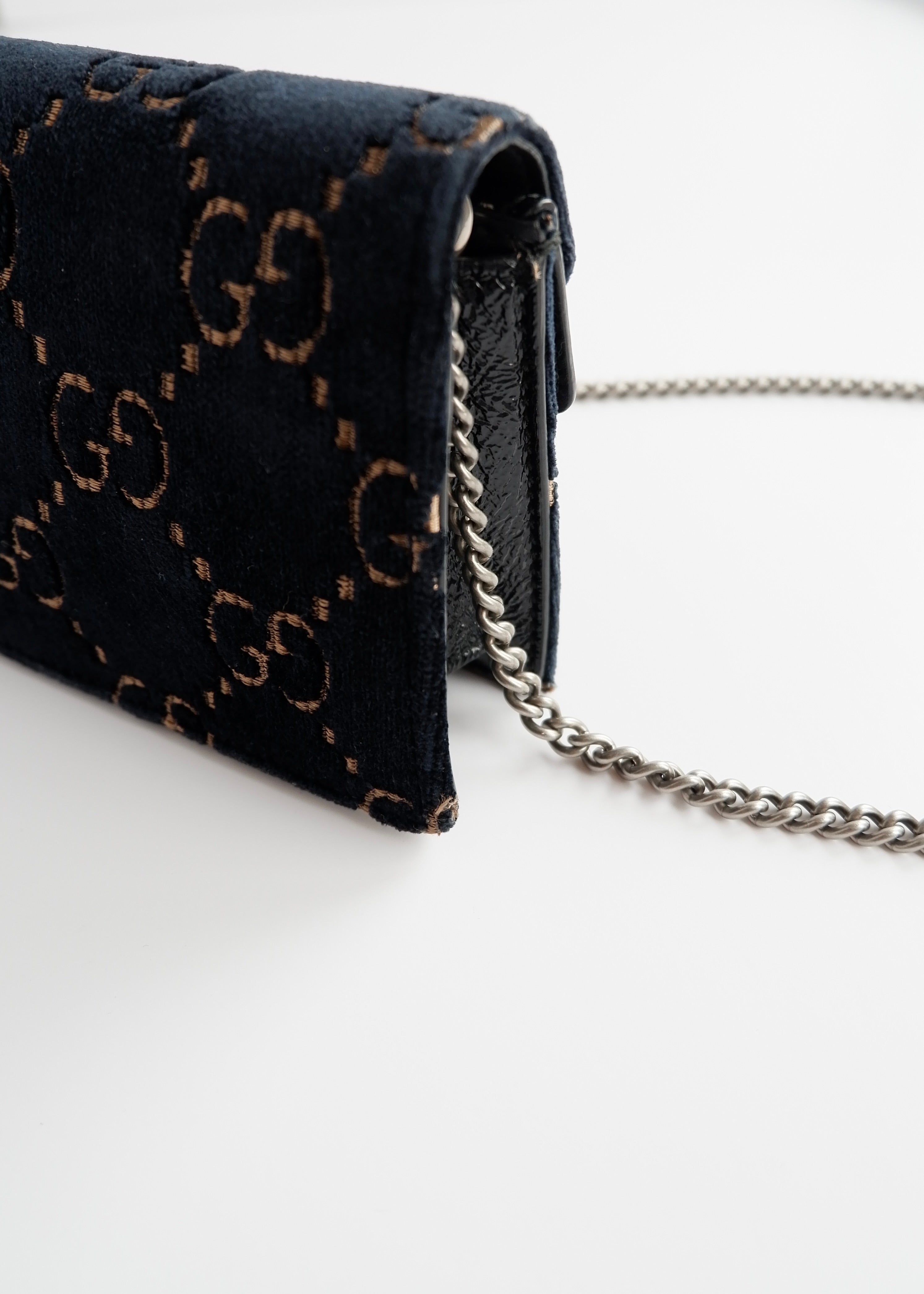 Authentic Preowned Gucci Navy Velvet Super Mini Dionysus Bag