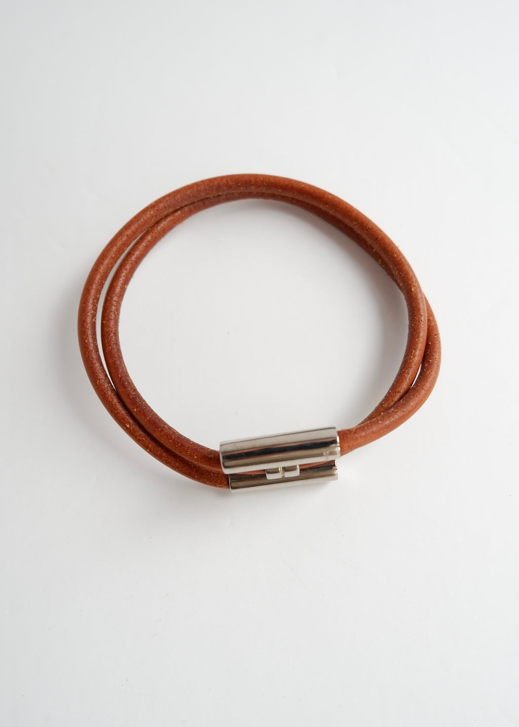 Preowned Hermes Brown Leather H Wrap Bracelet