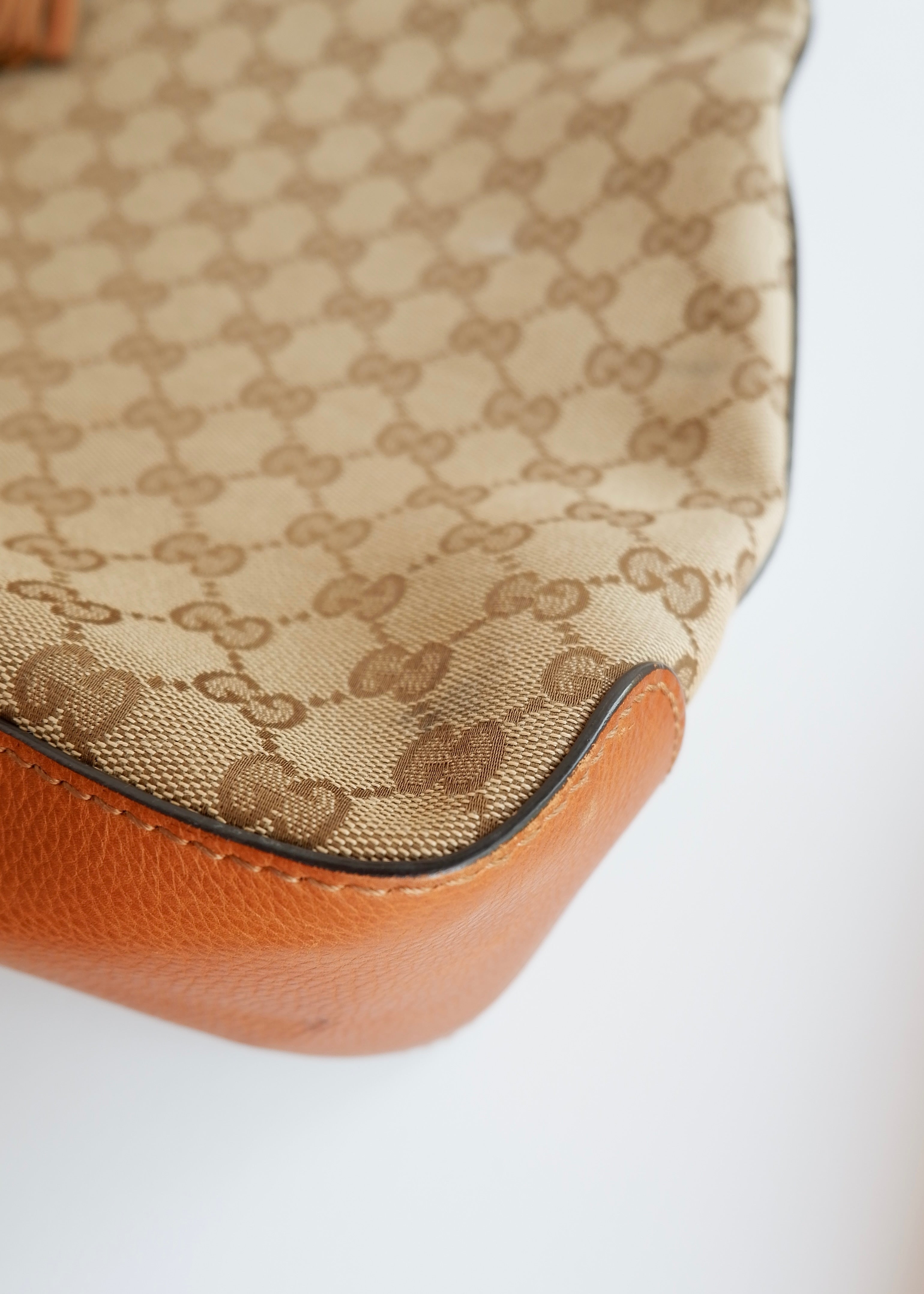 Preowned Gucci Brown GG Canvas Leather Tassel Shoulder Bag