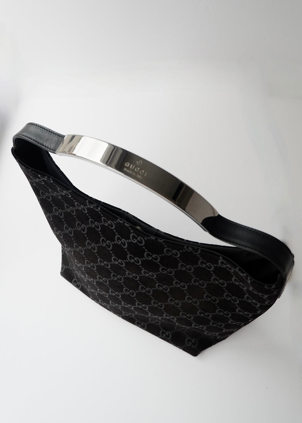 Preowned Gucci Black Suede GG Shoulder Bag