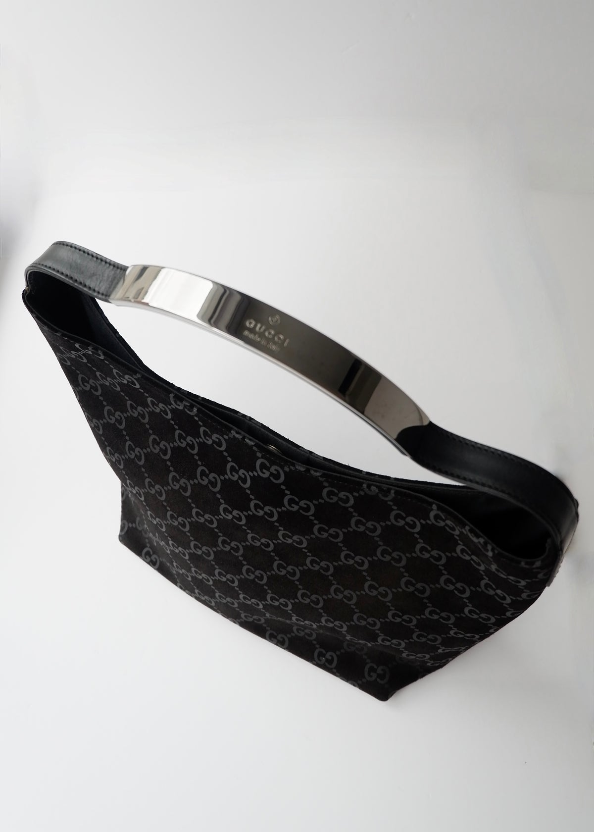 Preowned Gucci Black Suede GG Shoulder Bag