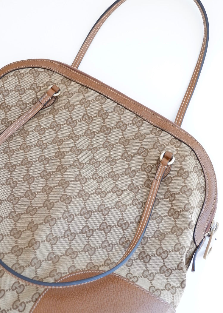 Preowned Gucci Brown GG Canvas Bowler Shoulder Bag