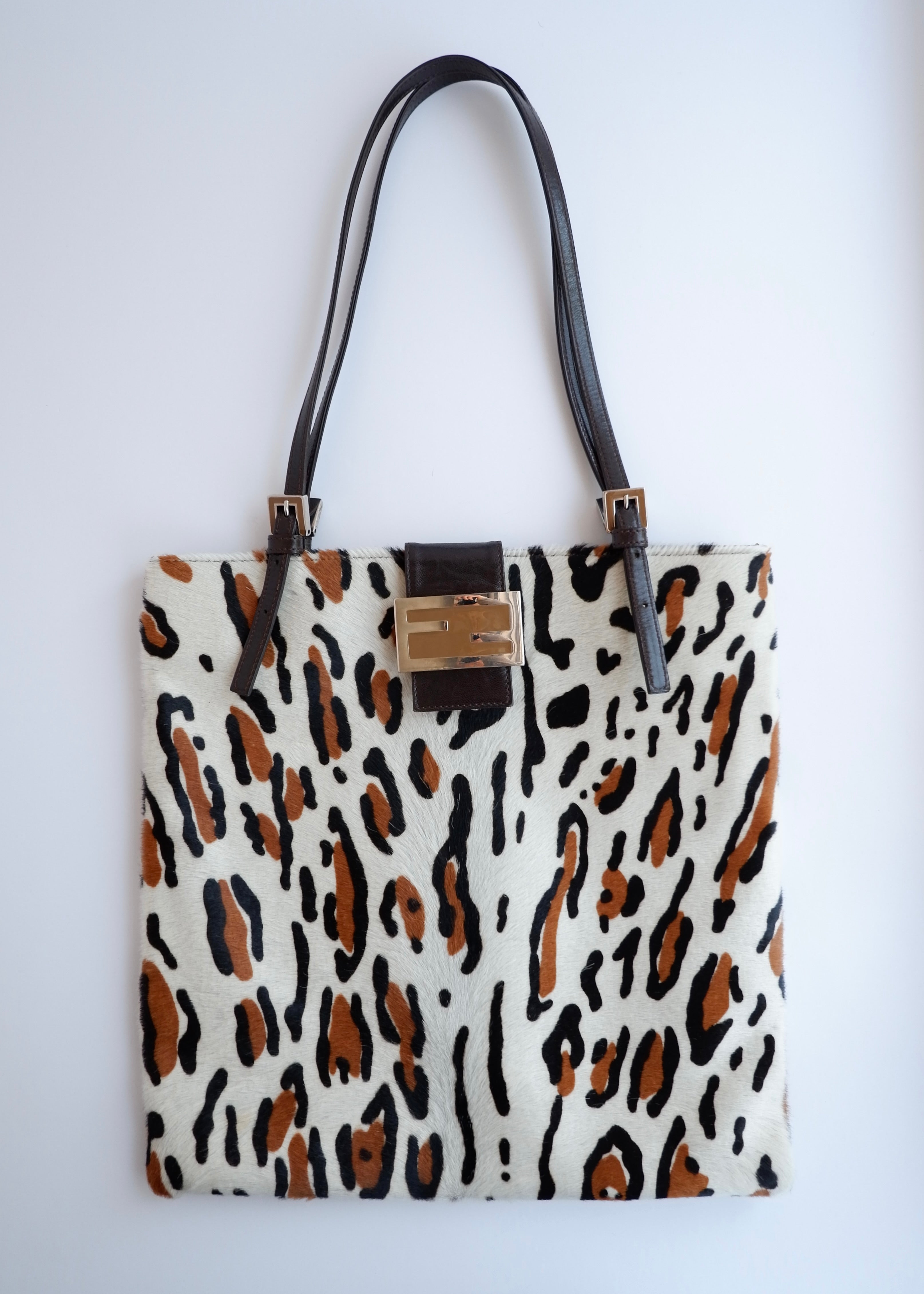 Authentic Preowned Vintage Fendi White Leopard Print Tote Bag