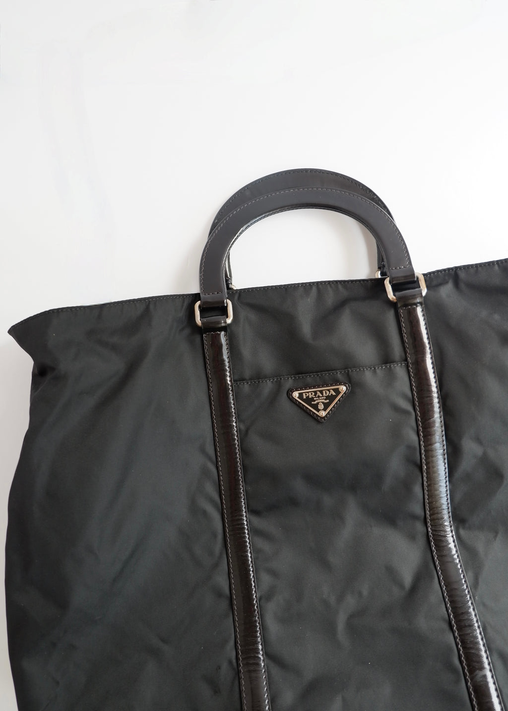 Preowned Prada Black Nylon/Leather Two Way Messenger Tote