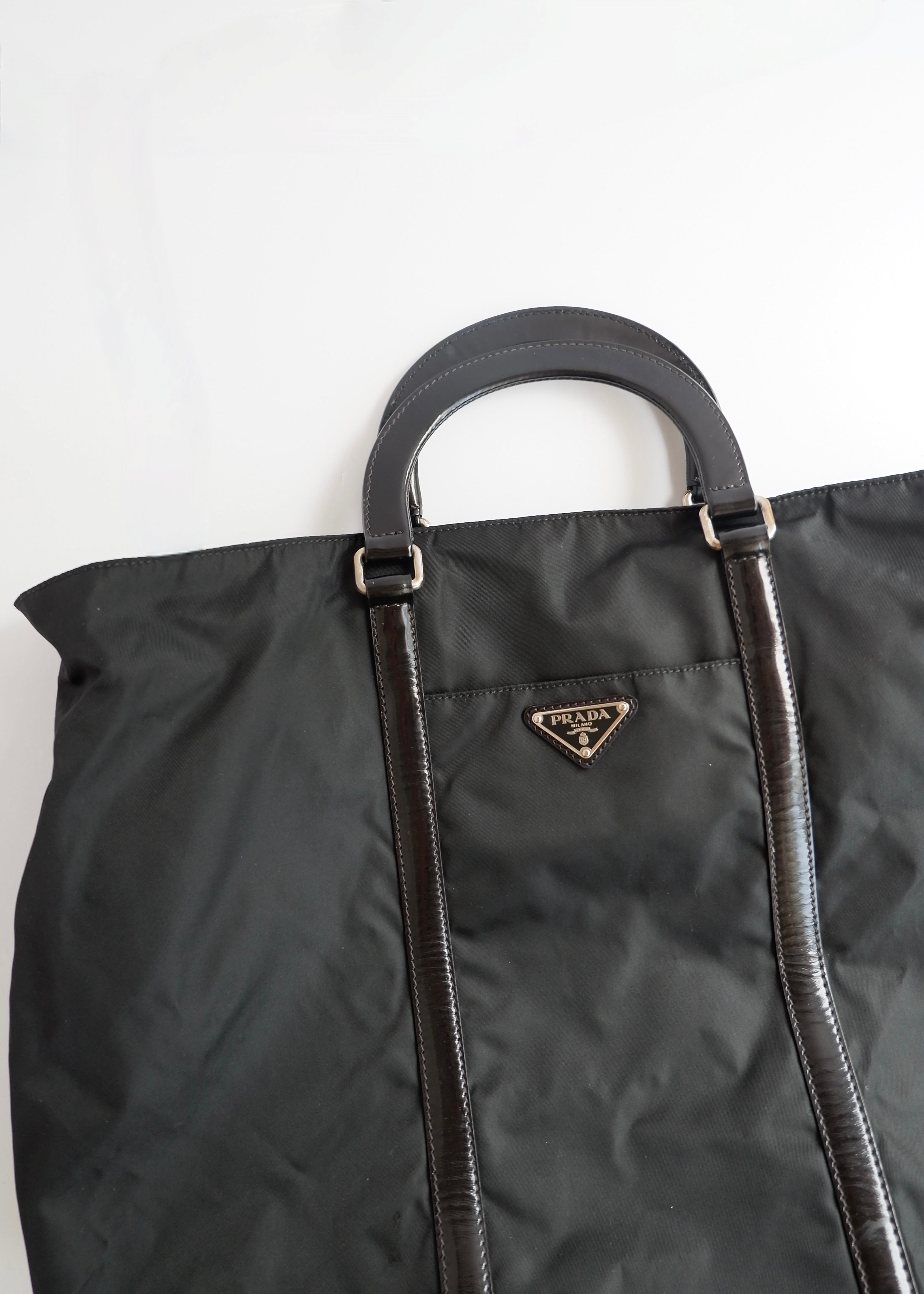 Preowned Prada Black Nylon/Leather Two Way Messenger Tote
